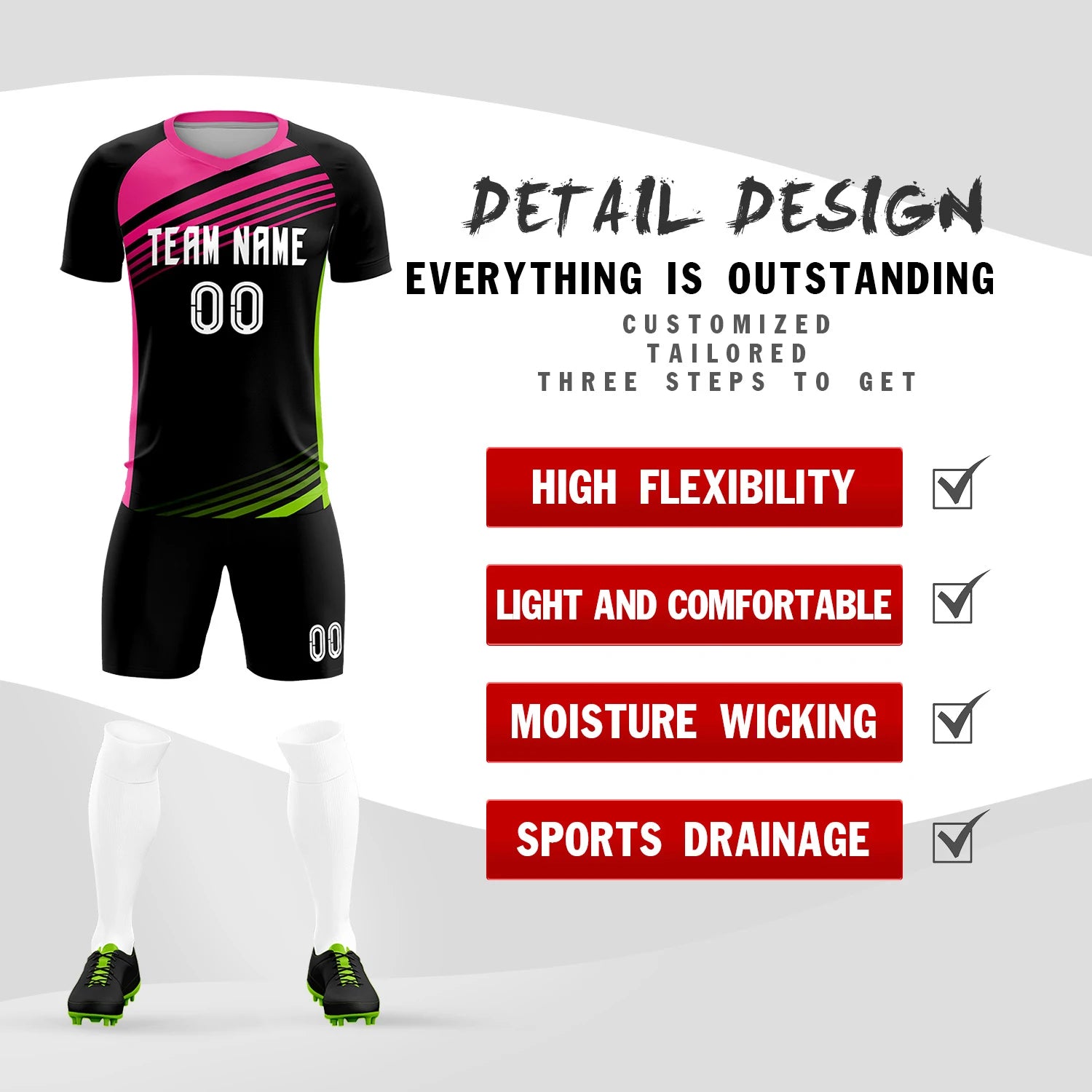 Custom Black Pink-White Gradient Sport Soccer Sets Jersey