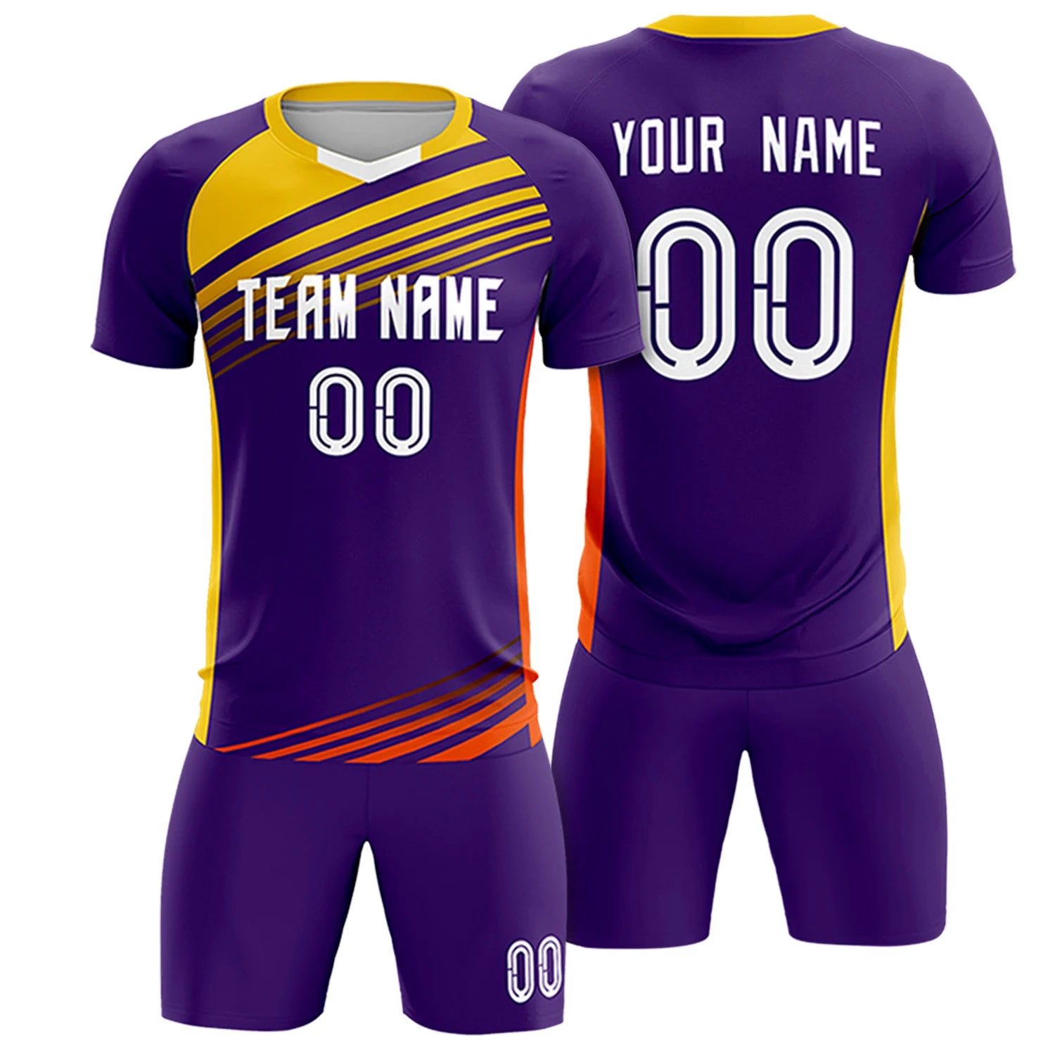 Custom Purple Gold-White Gradient Sport Soccer Sets Jersey