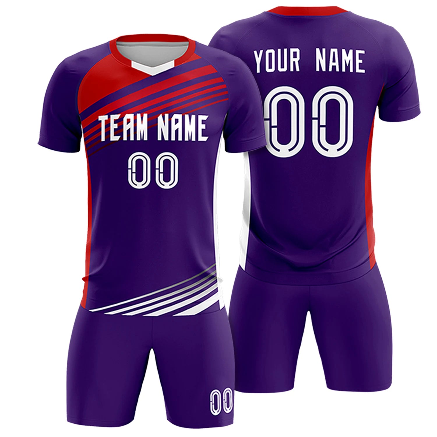 Custom Purple Red-White Gradient Sport Soccer Sets Jersey