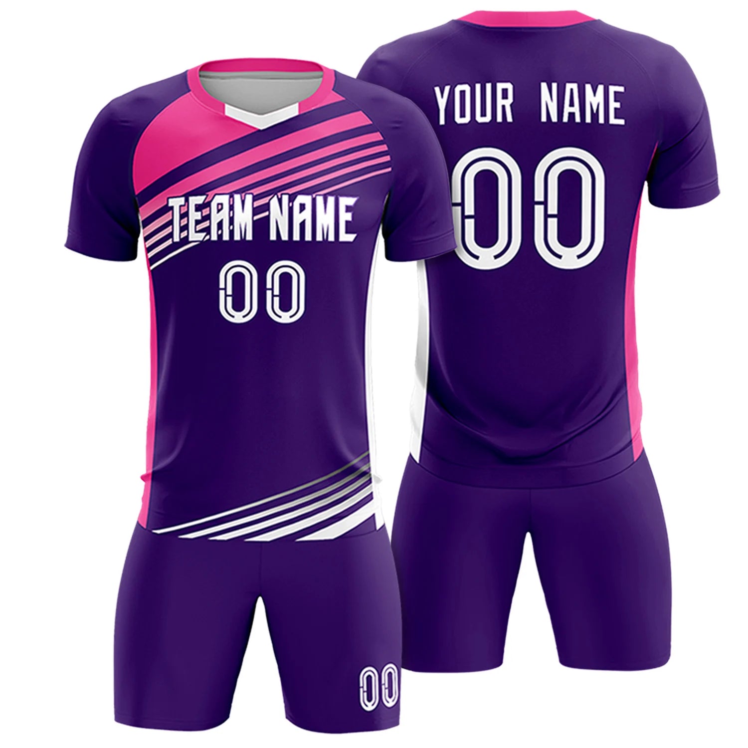 Custom Purple Pink-White Gradient Sport Soccer Sets Jersey