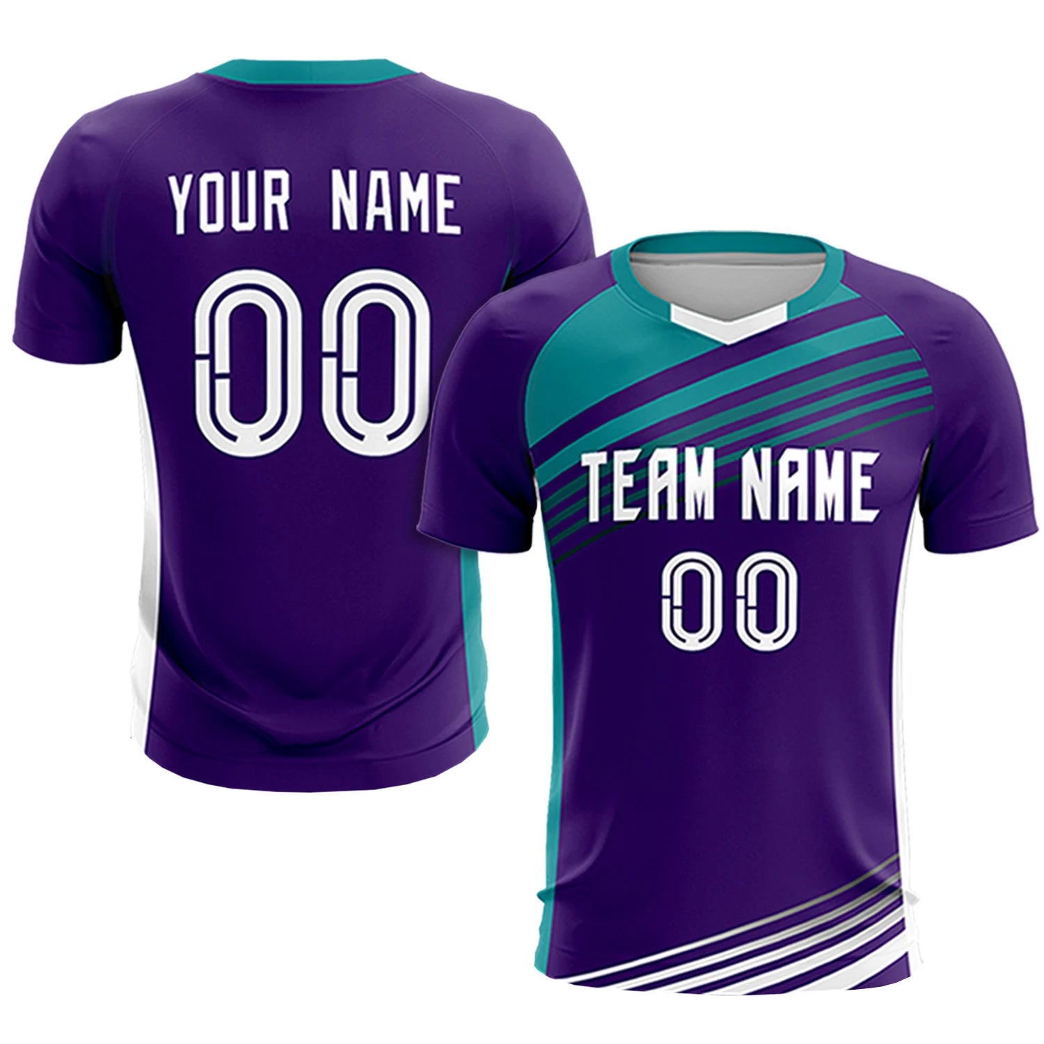 Custom Purple Aqua-White Gradient Sport Soccer Sets Jersey