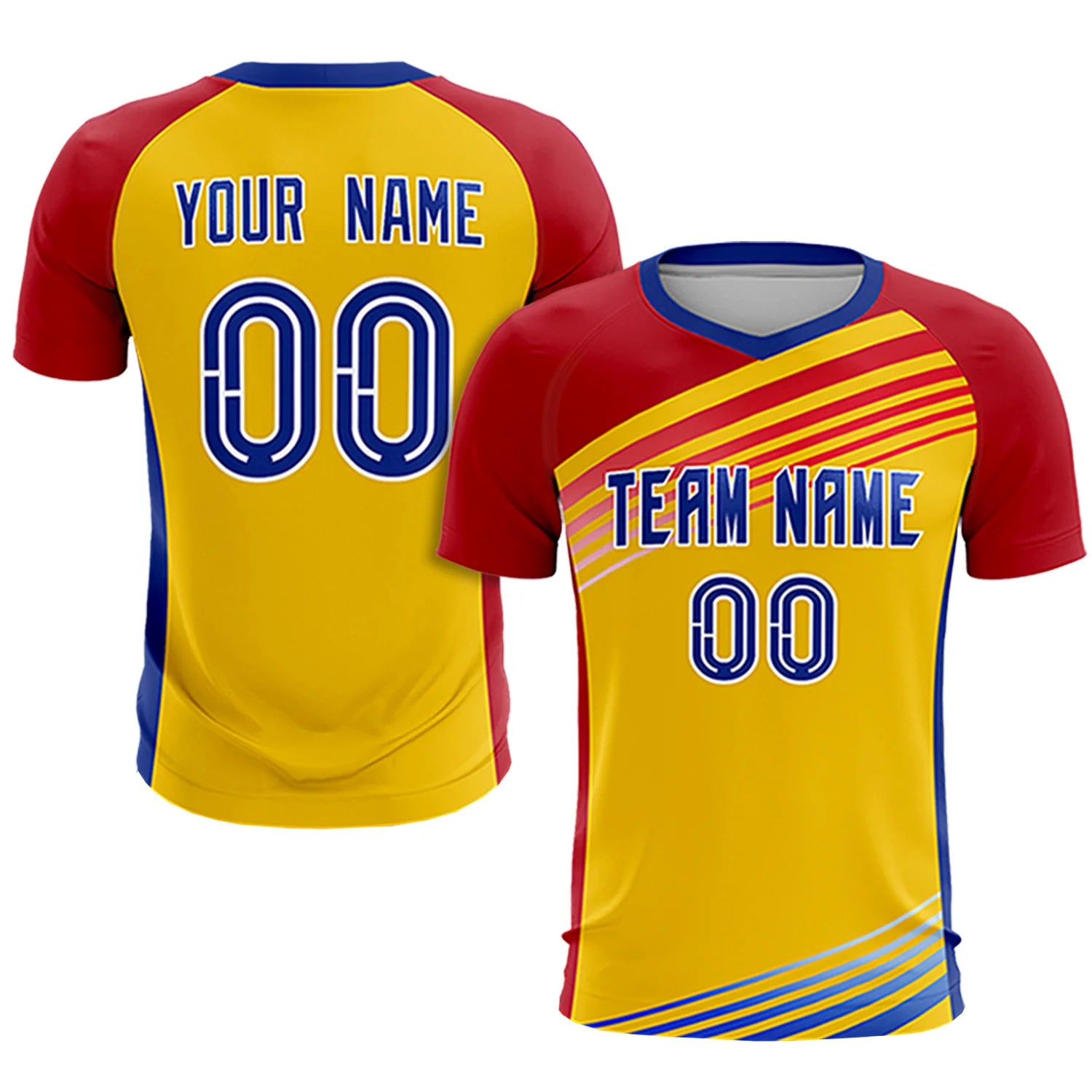 Custom Yellow Red-Royal Blue Gradient Sport Soccer Sets Jersey