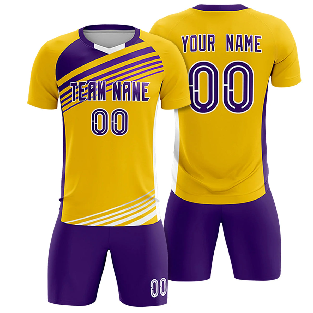 Custom Yellow Purple Gradient Sport Soccer Sets Jersey