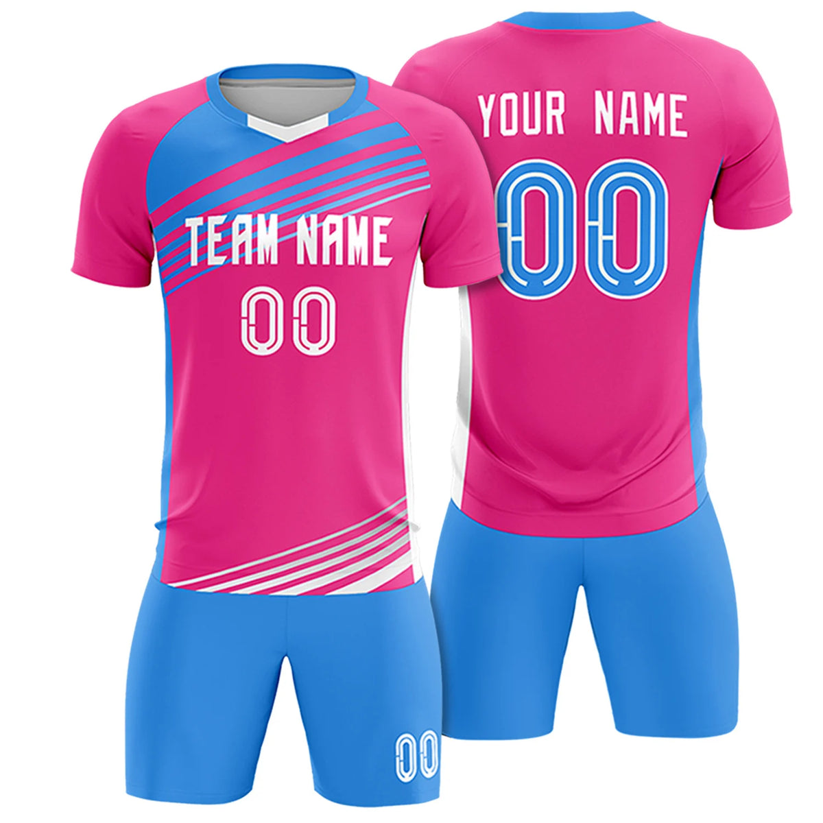 Custom Pink Powder Blue Gradient Sport Soccer Sets Jersey