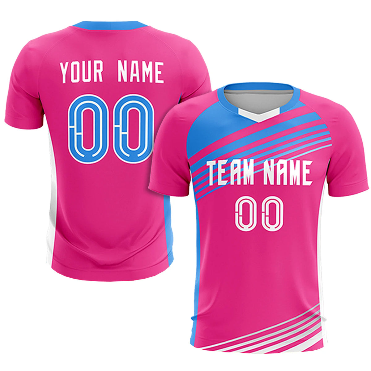 Custom Pink Powder Blue Gradient Sport Soccer Sets Jersey