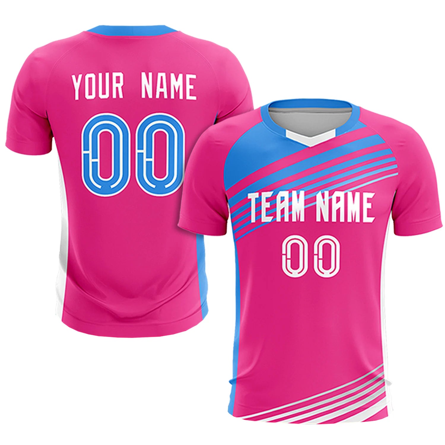 Custom Pink Powder Blue Gradient Sport Soccer Sets Jersey