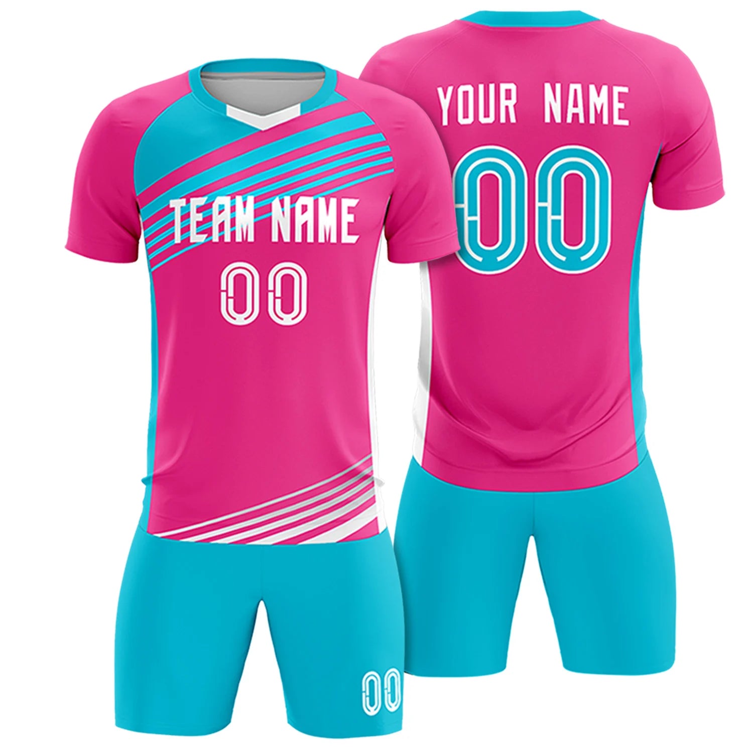 Custom Pink Sky Blue Gradient Sport Soccer Sets Jersey