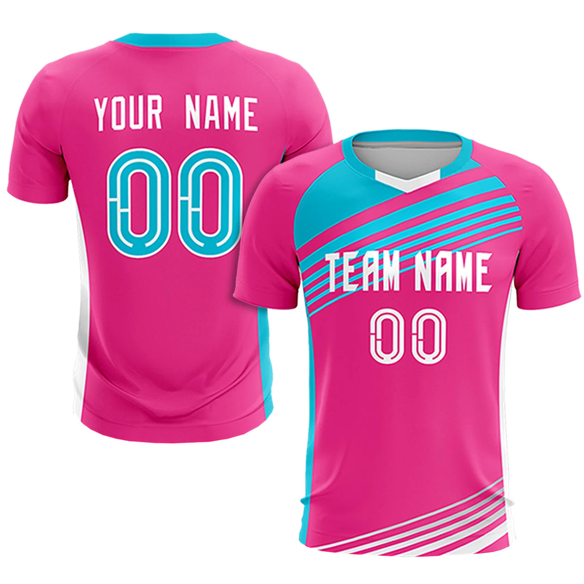 Custom Pink Sky Blue Gradient Sport Soccer Sets Jersey