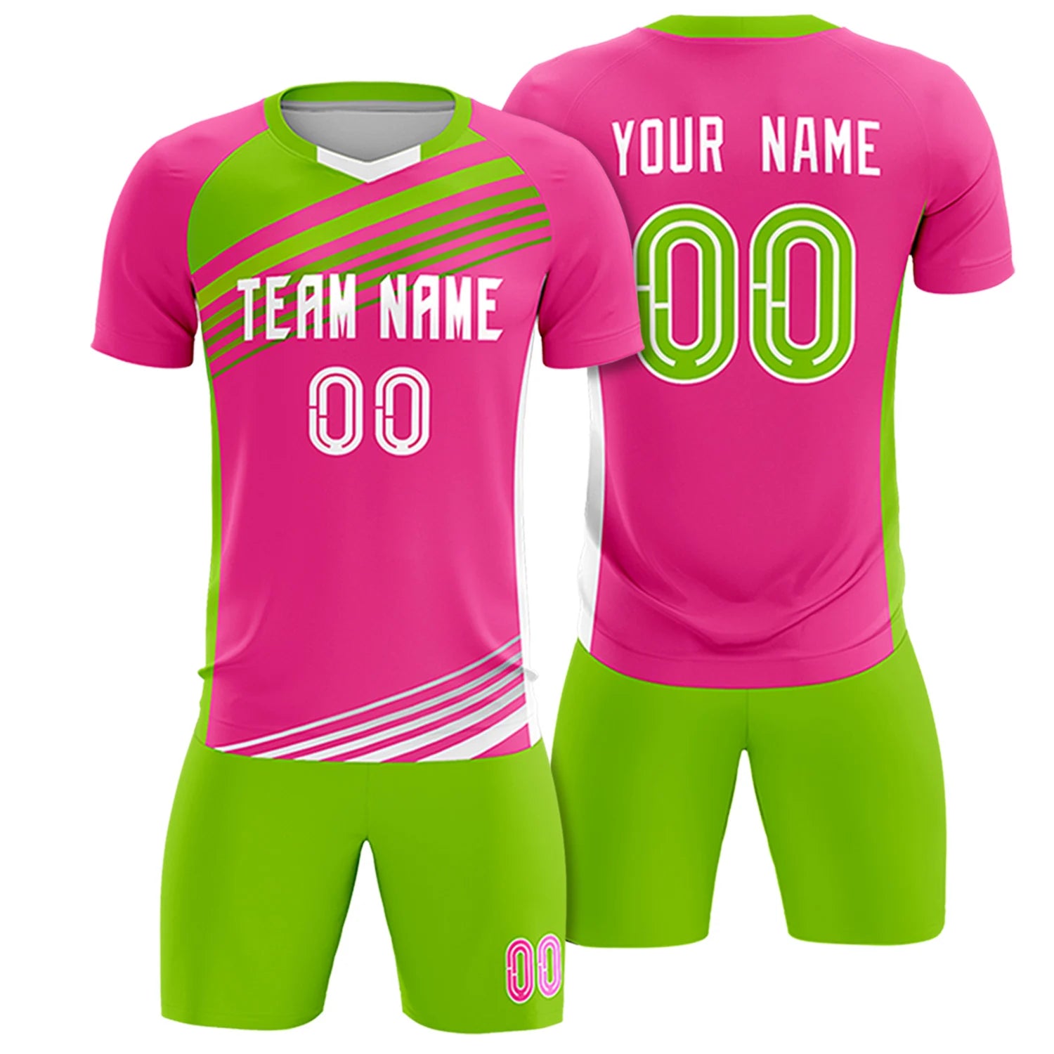 Custom Pink Neon Green Gradient Sport Soccer Sets Jersey