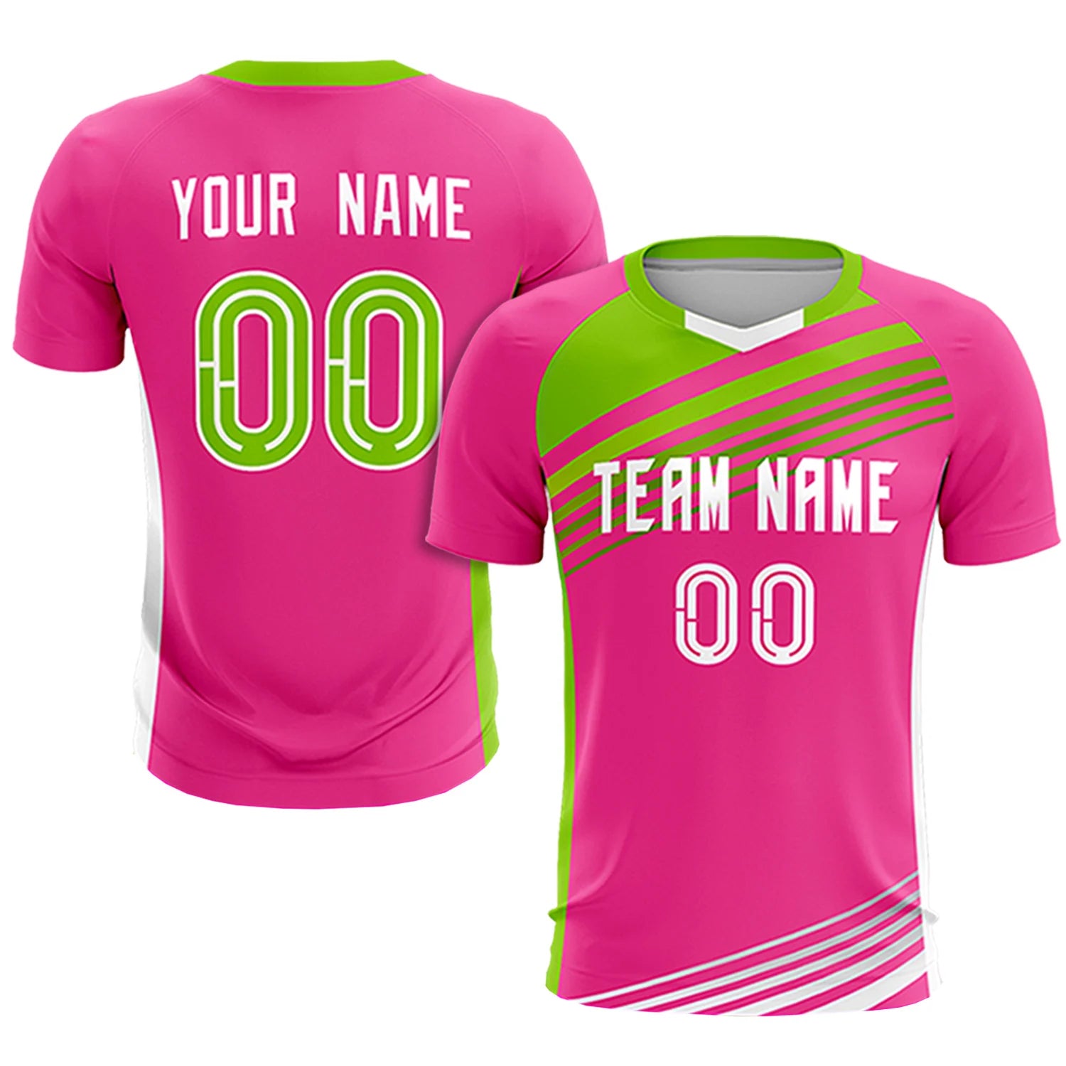 Custom Pink Neon Green Gradient Sport Soccer Sets Jersey