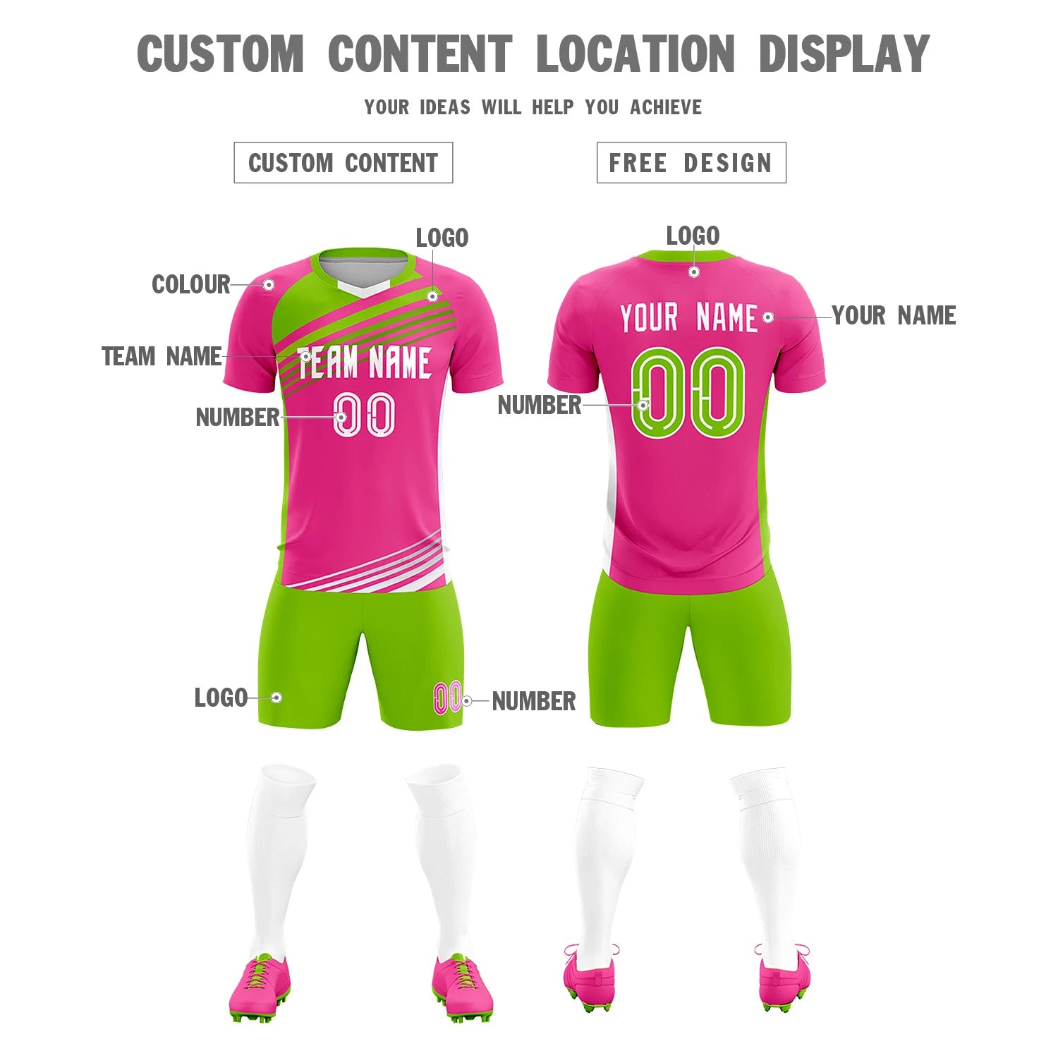 Custom Pink Neon Green Gradient Sport Soccer Sets Jersey