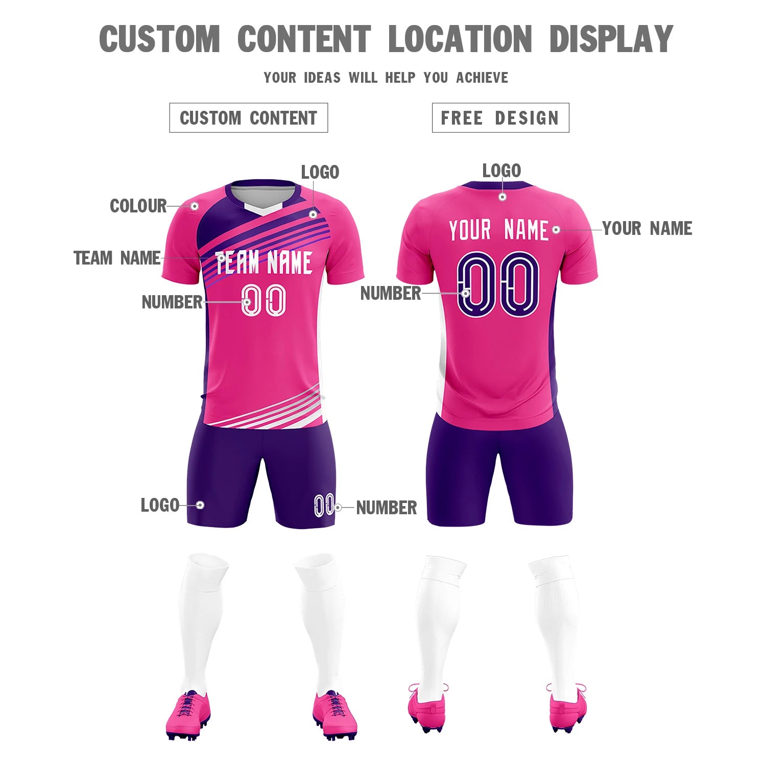 Custom Pink Purple Gradient Sport Soccer Sets Jersey