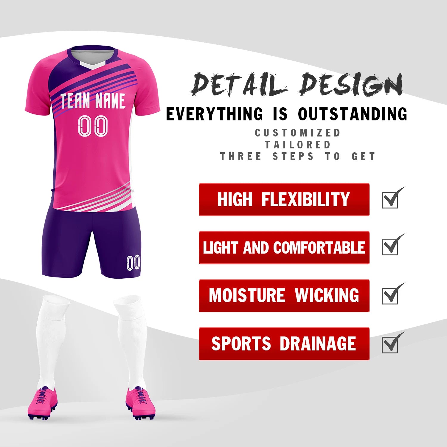Custom Pink Purple Gradient Sport Soccer Sets Jersey