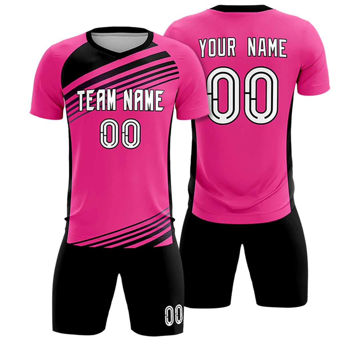 Custom Pink Black-White Gradient Sport Soccer Sets Jersey