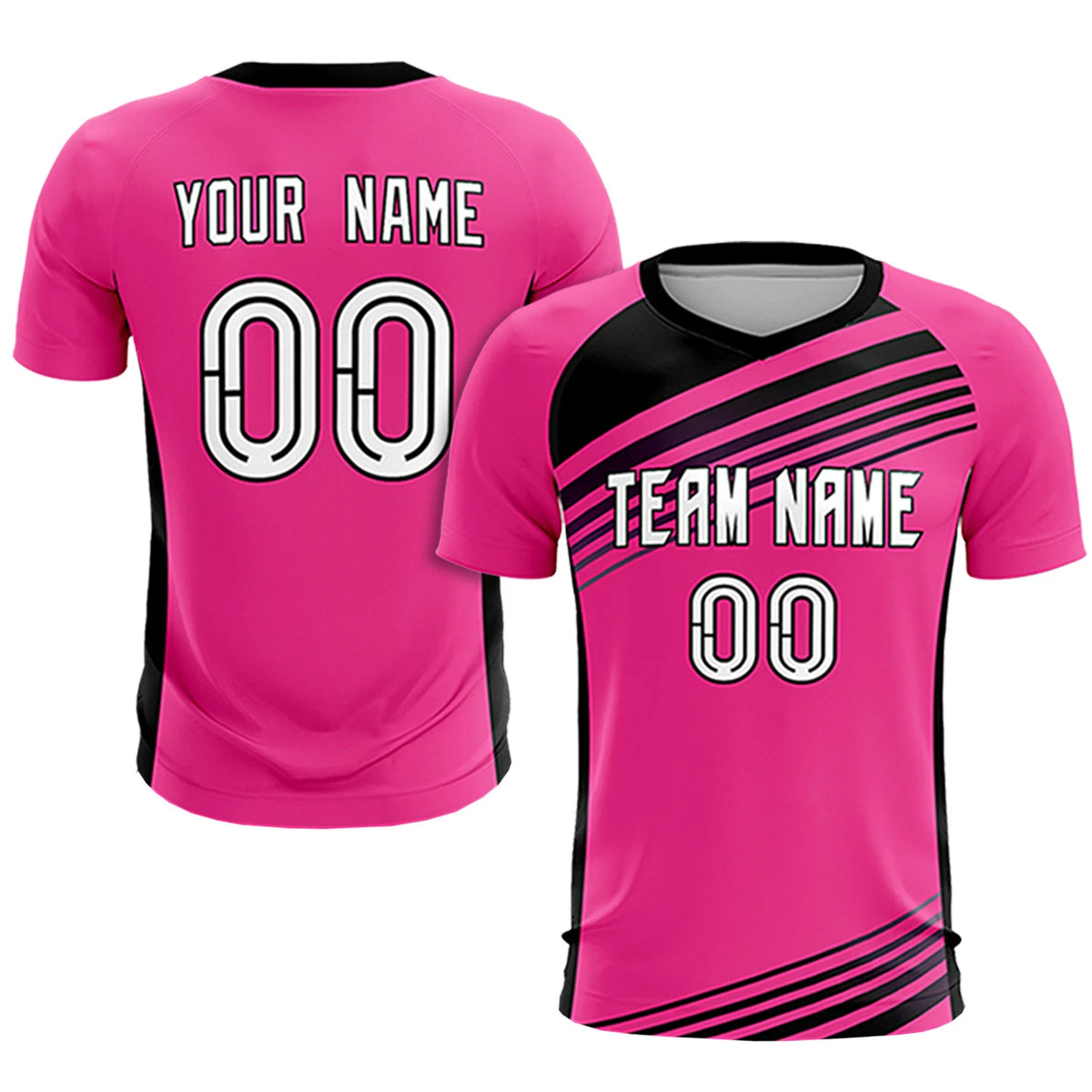 Custom Pink Black-White Gradient Sport Soccer Sets Jersey
