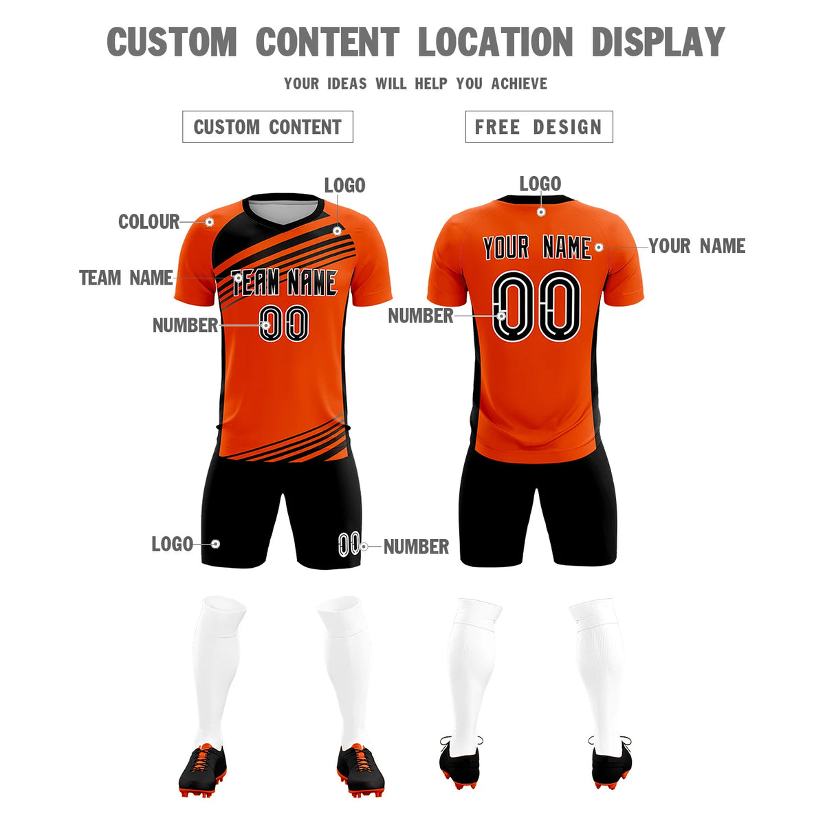 Custom Orange Black Gradient Sport Soccer Sets Jersey
