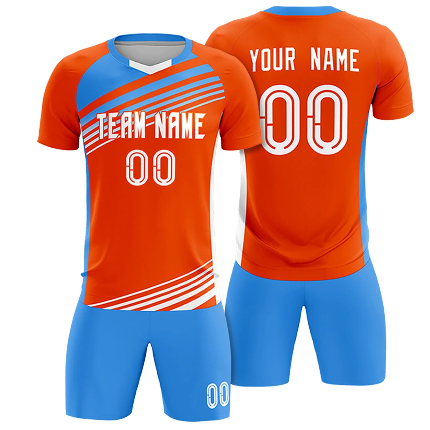 Custom Orange Powder Blue-White Gradient Sport Soccer Sets Jersey