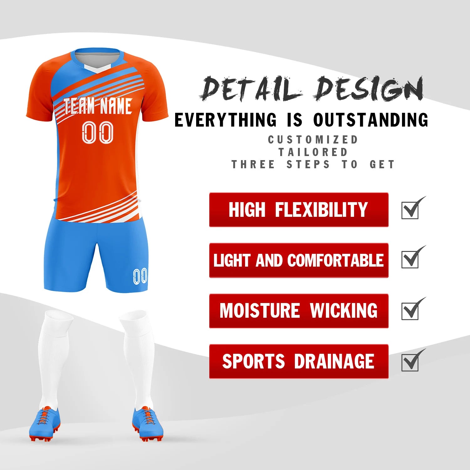 Custom Orange Powder Blue-White Gradient Sport Soccer Sets Jersey