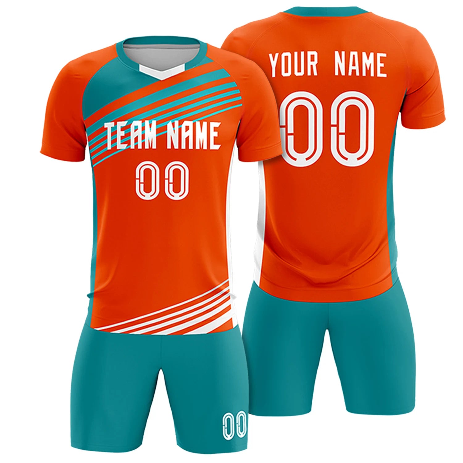 Custom Orange Aqua-White Gradient Sport Soccer Sets Jersey
