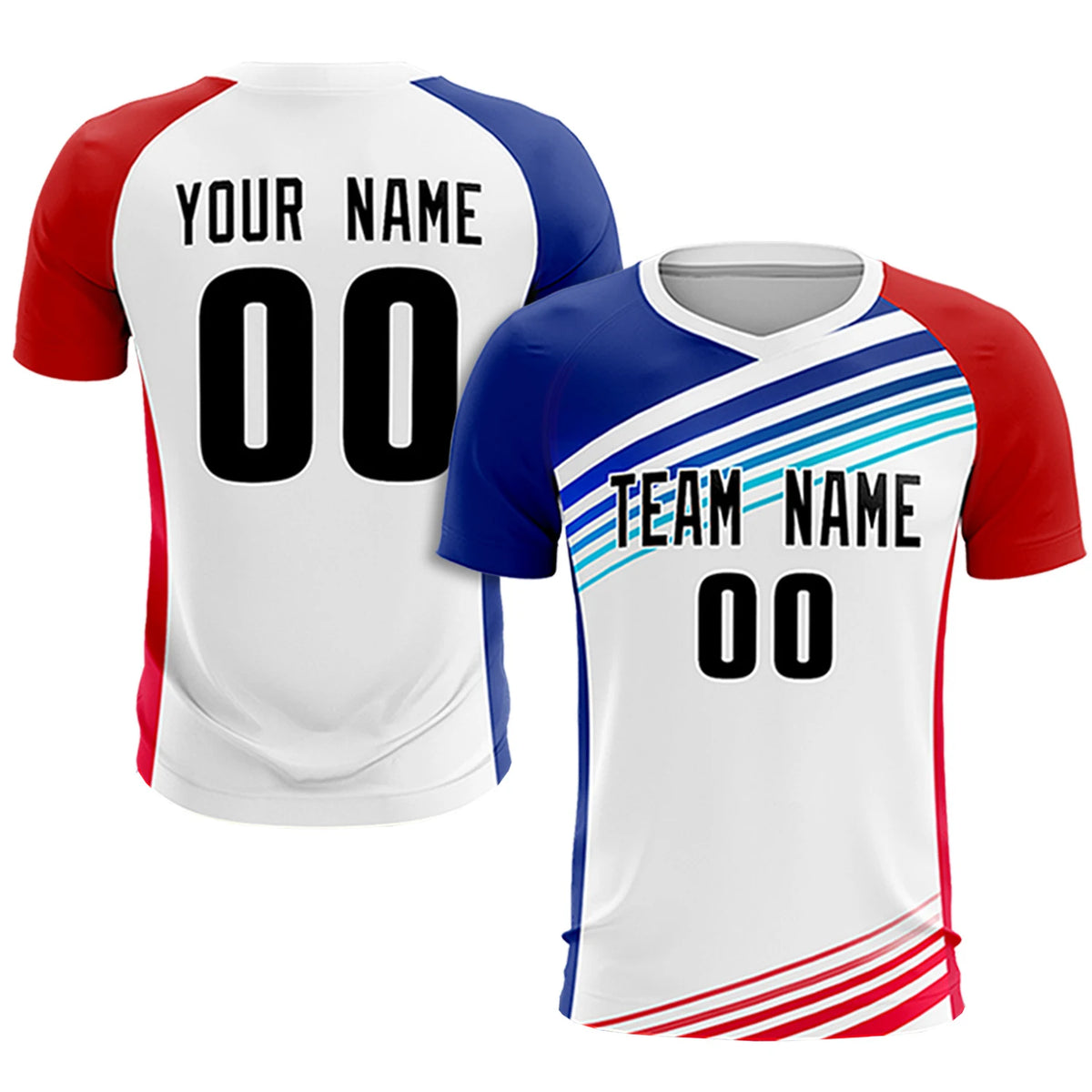 Custom White Royal Blue-Red Gradient Sport Soccer Sets Jersey