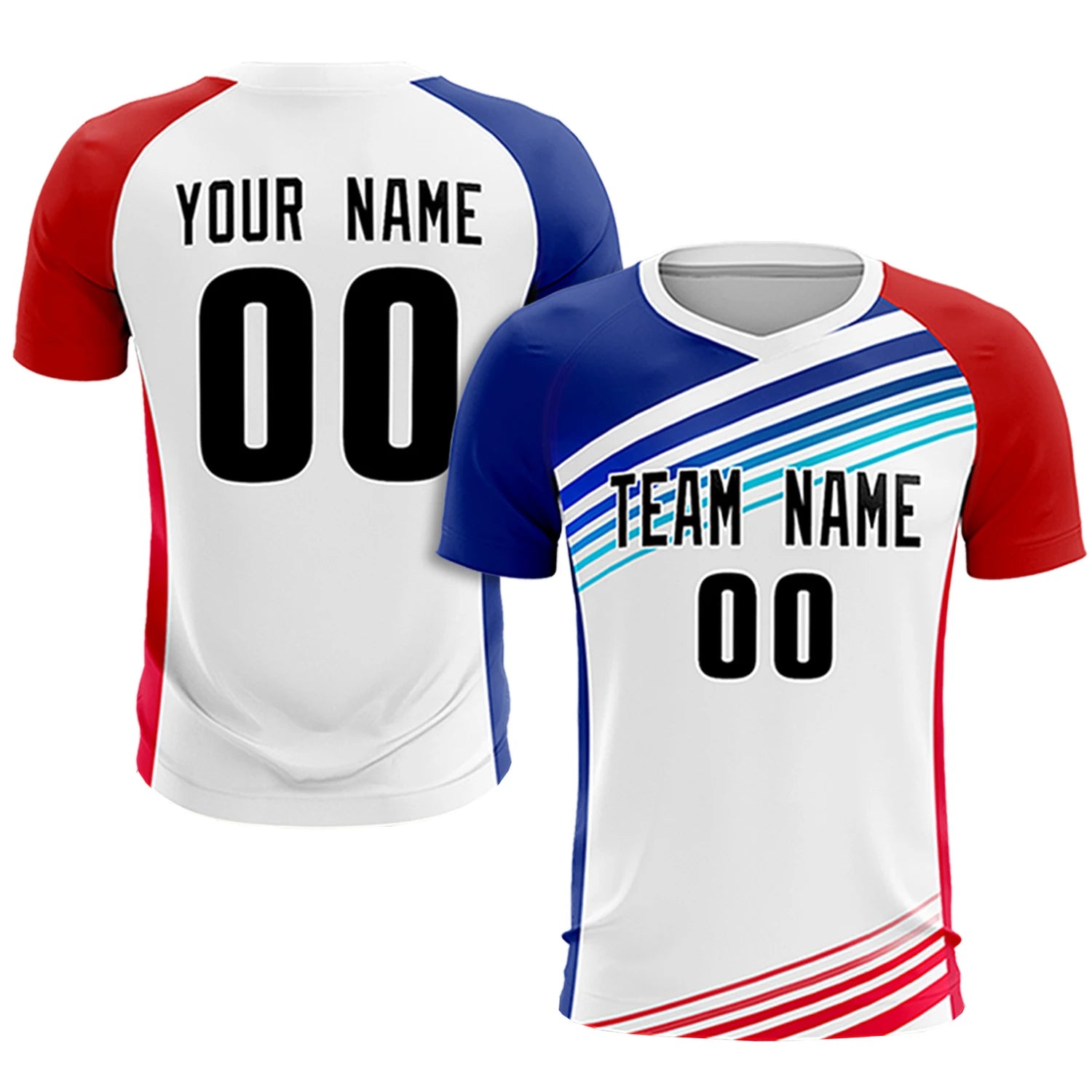Custom White Royal Blue-Red Gradient Sport Soccer Sets Jersey
