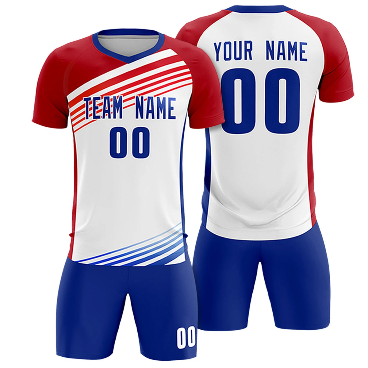Custom White Red-Royal Blue Gradient Sport Soccer Sets Jersey