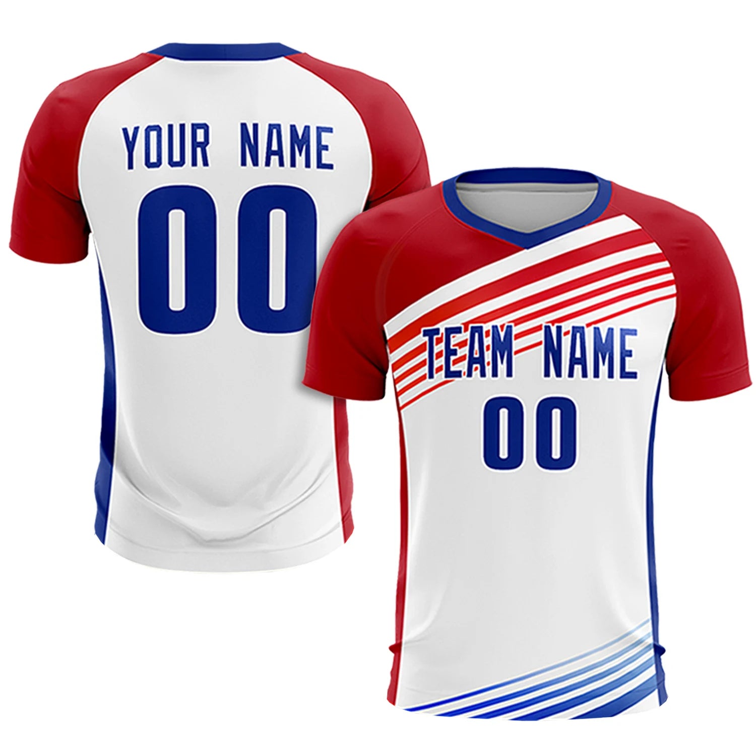 Custom White Red-Royal Blue Gradient Sport Soccer Sets Jersey