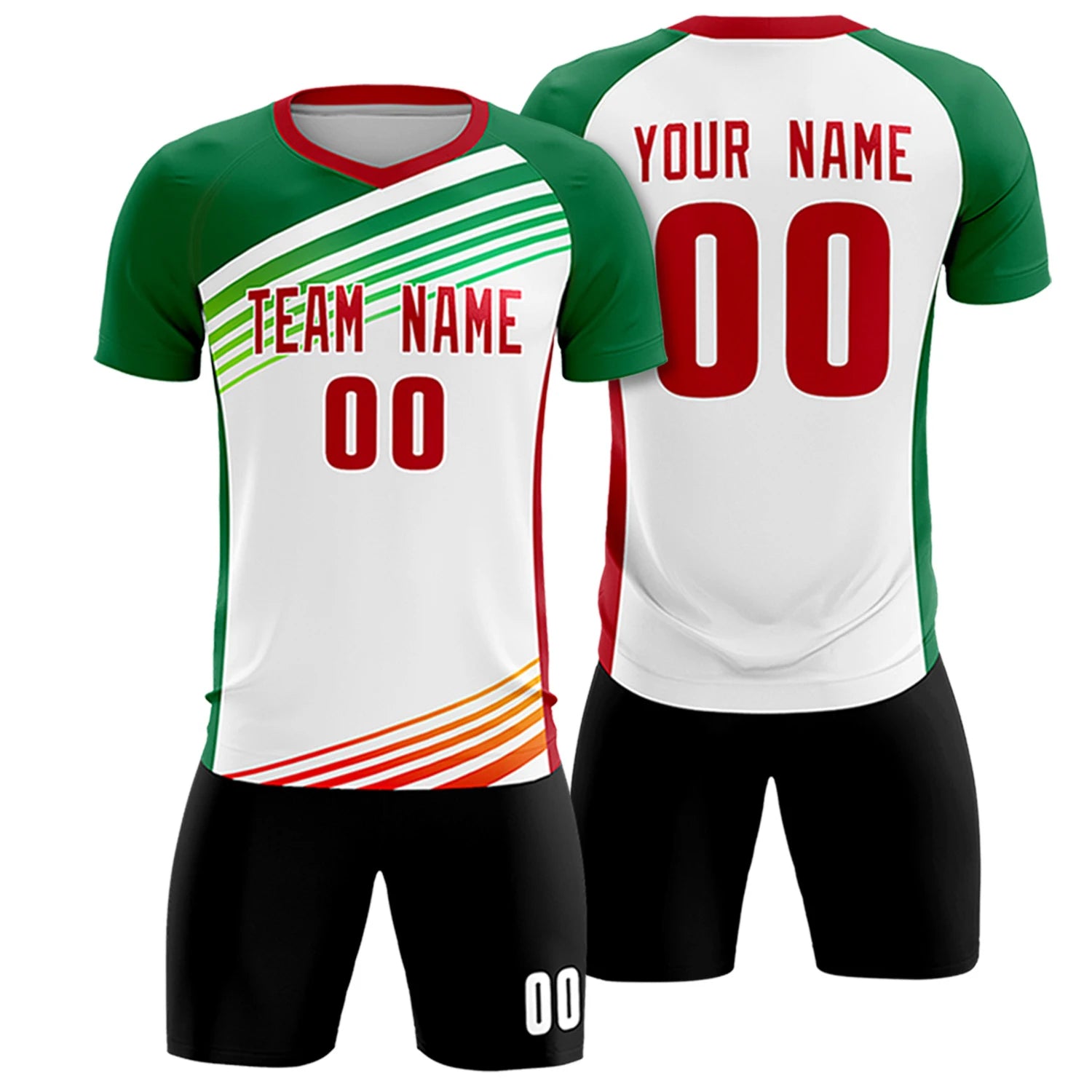Custom White Red-Kelly Green Gradient Sport Soccer Sets Jersey