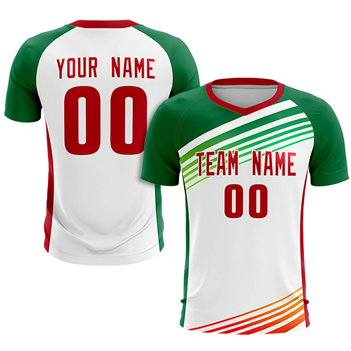 Custom White Red-Kelly Green Gradient Sport Soccer Sets Jersey