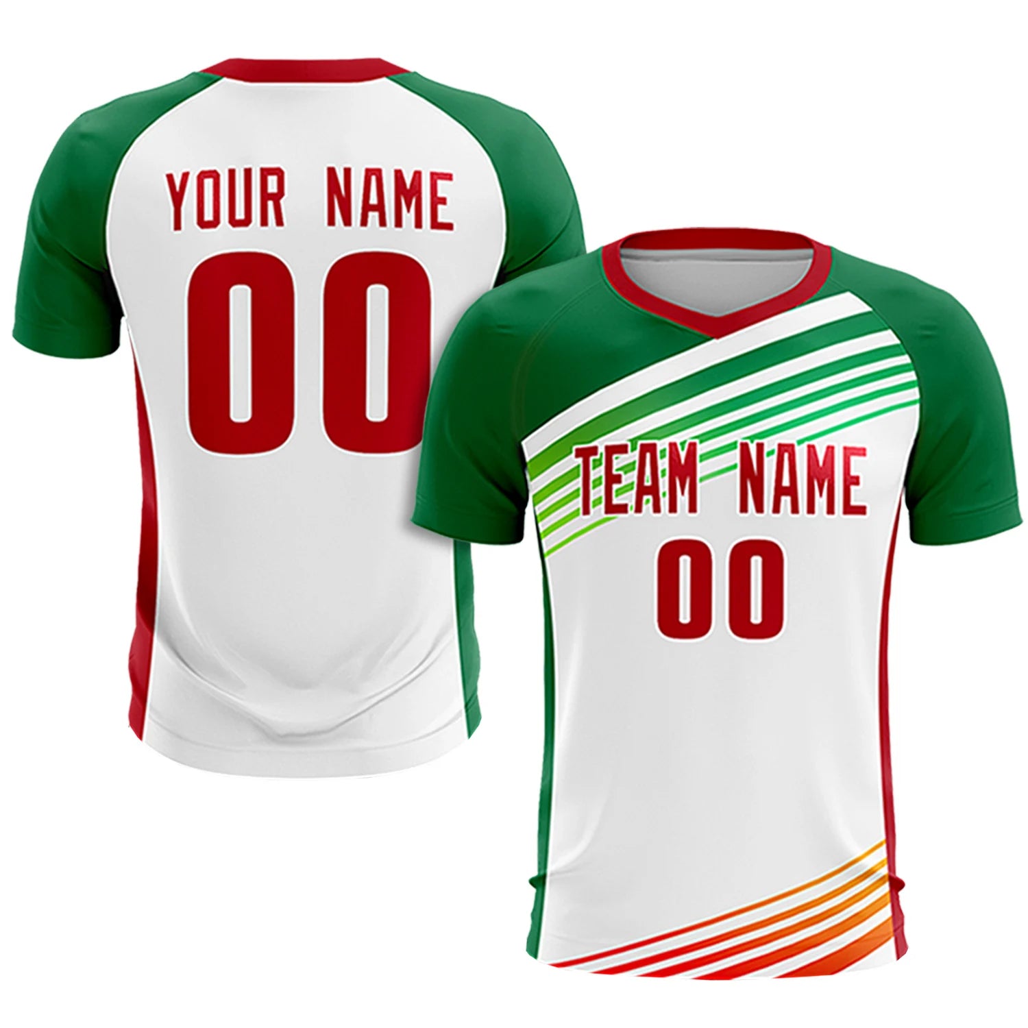 Custom White Red-Kelly Green Gradient Sport Soccer Sets Jersey