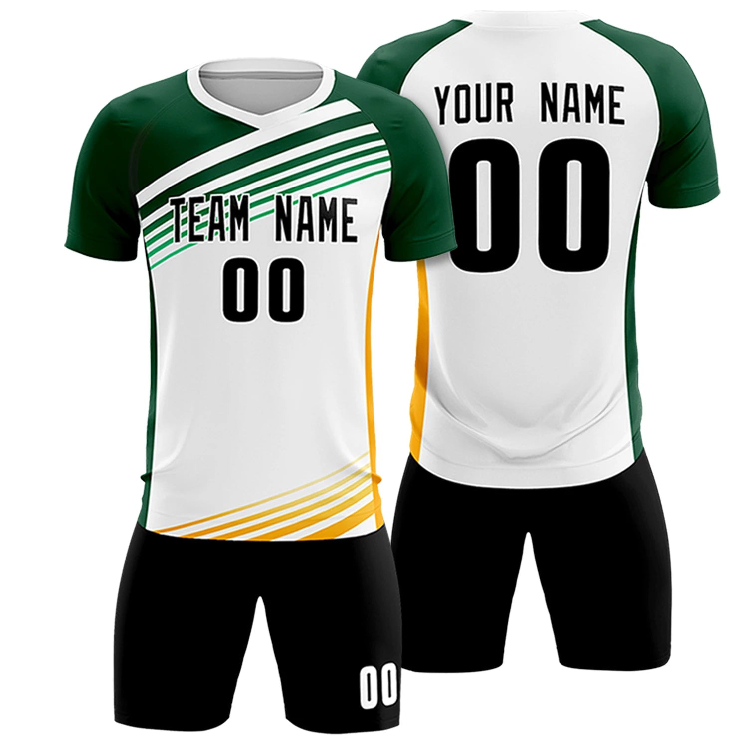 Custom White Green-Black Gradient Sport Soccer Sets Jersey