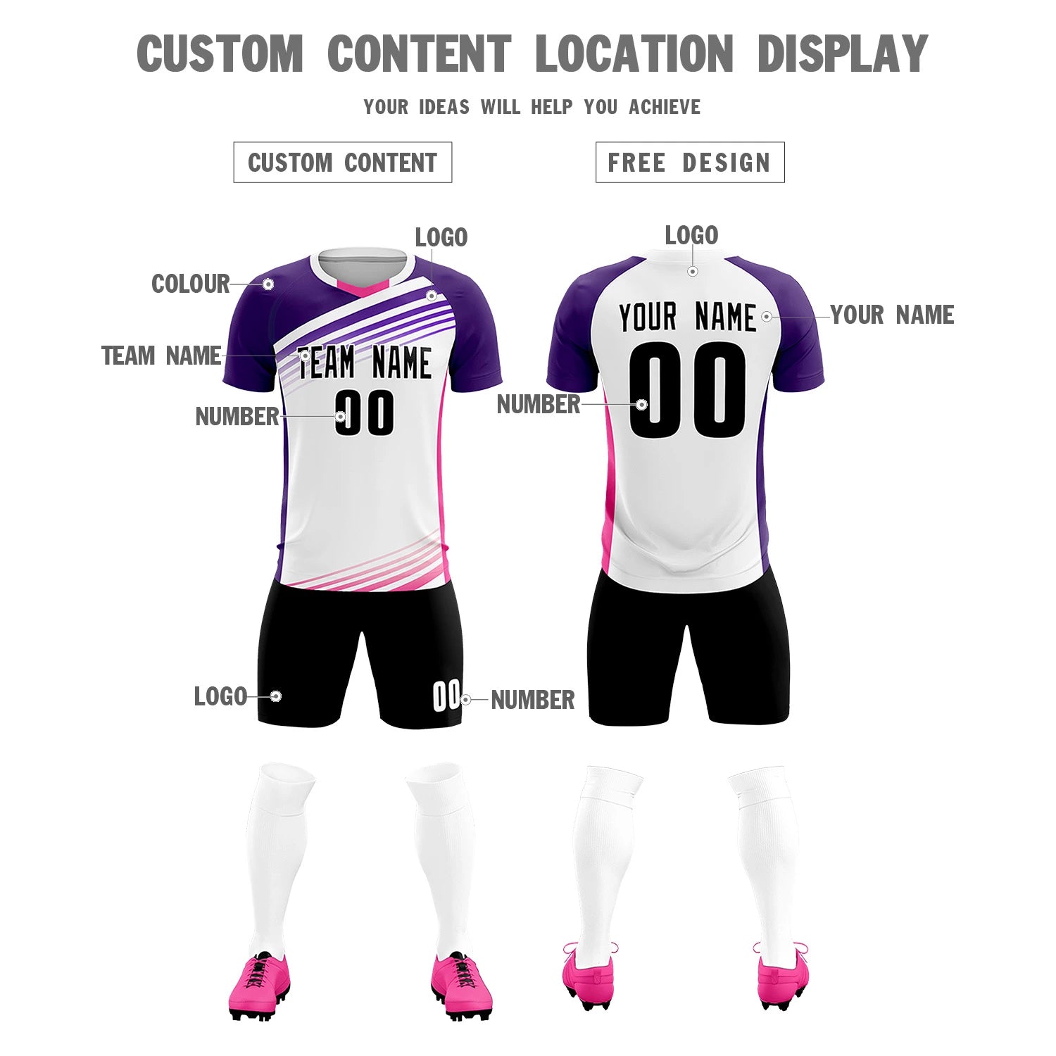 Custom White Purple-Black Gradient Sport Soccer Sets Jersey