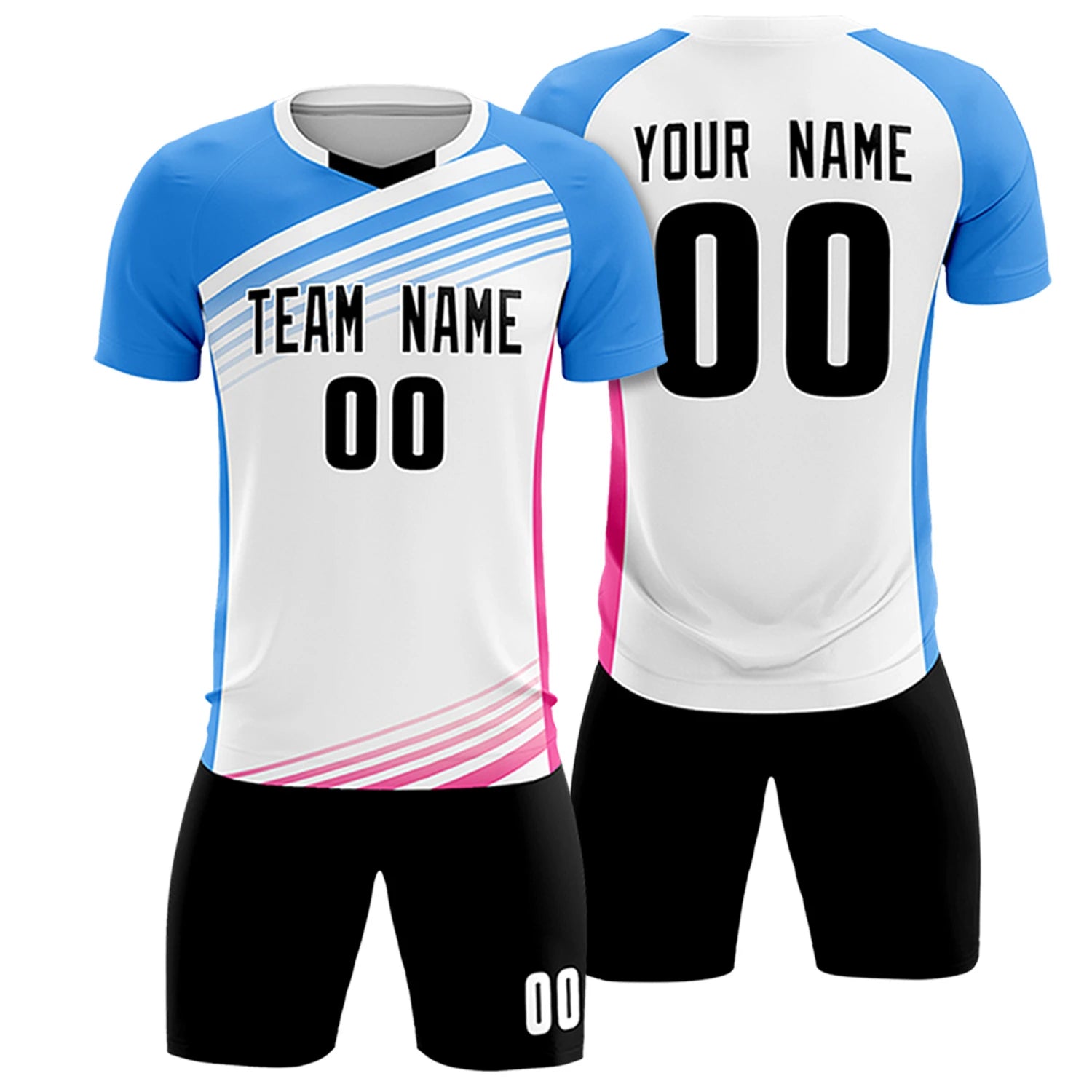 Custom White Powder Blue-Black Gradient Sport Soccer Sets Jersey
