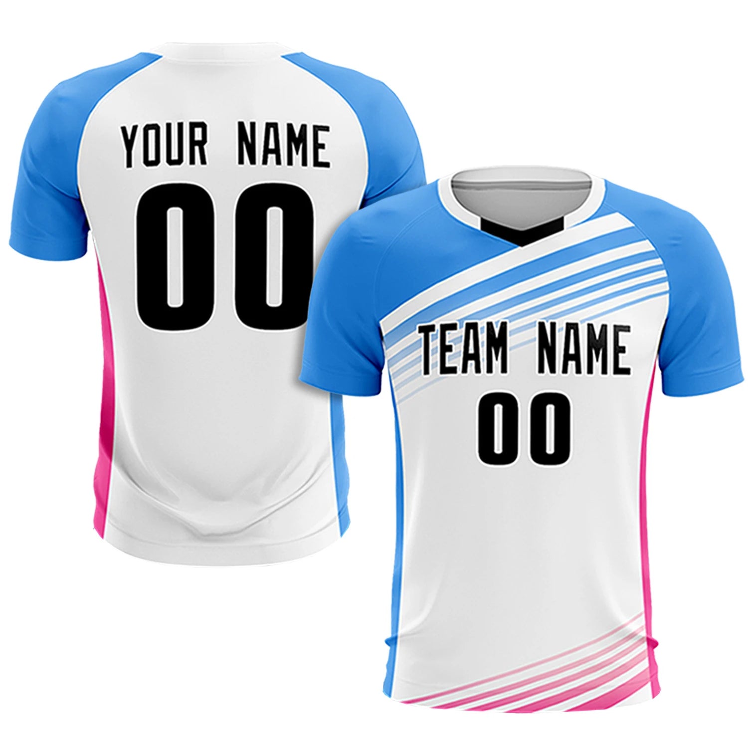 Custom White Powder Blue-Black Gradient Sport Soccer Sets Jersey
