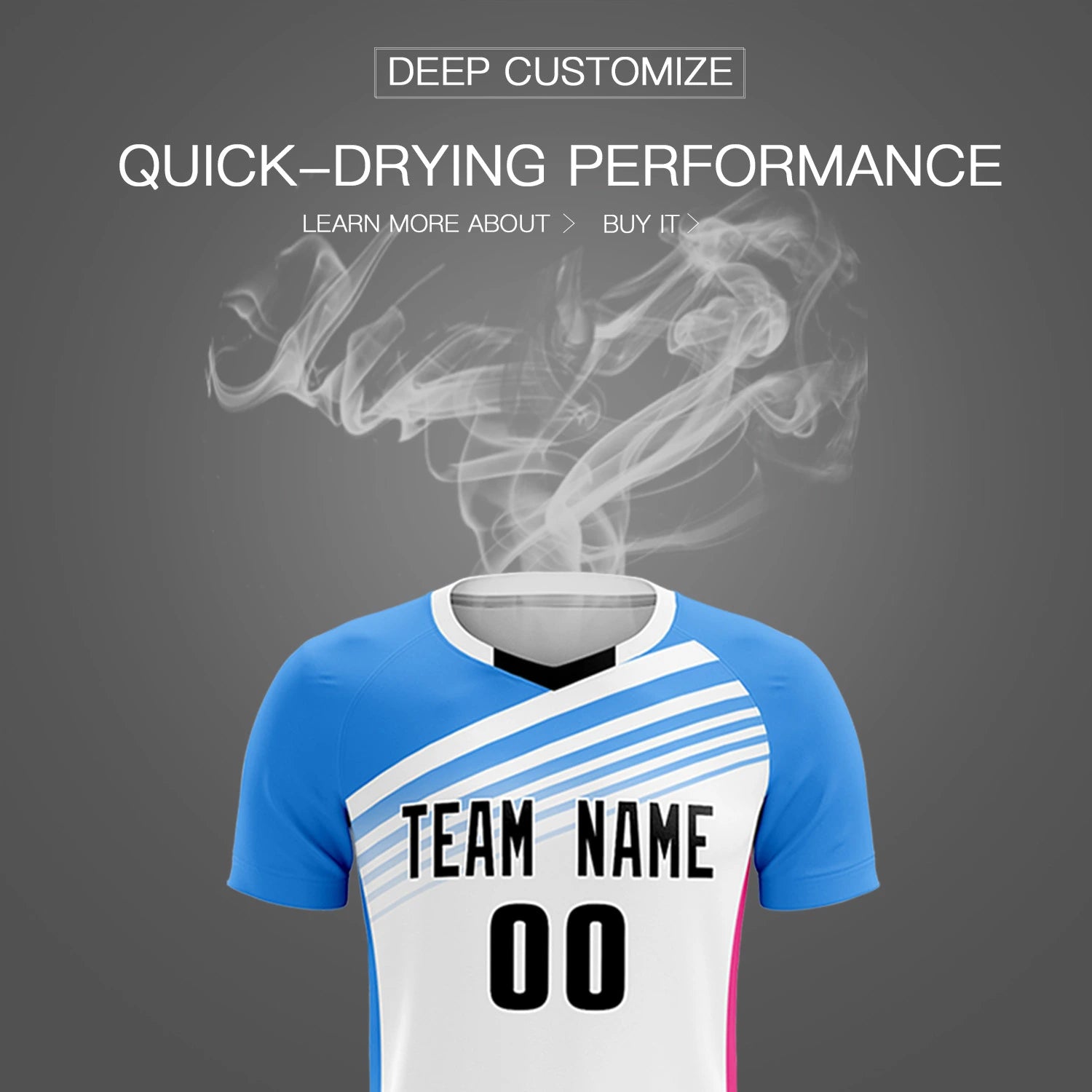 Custom White Powder Blue-Black Gradient Sport Soccer Sets Jersey