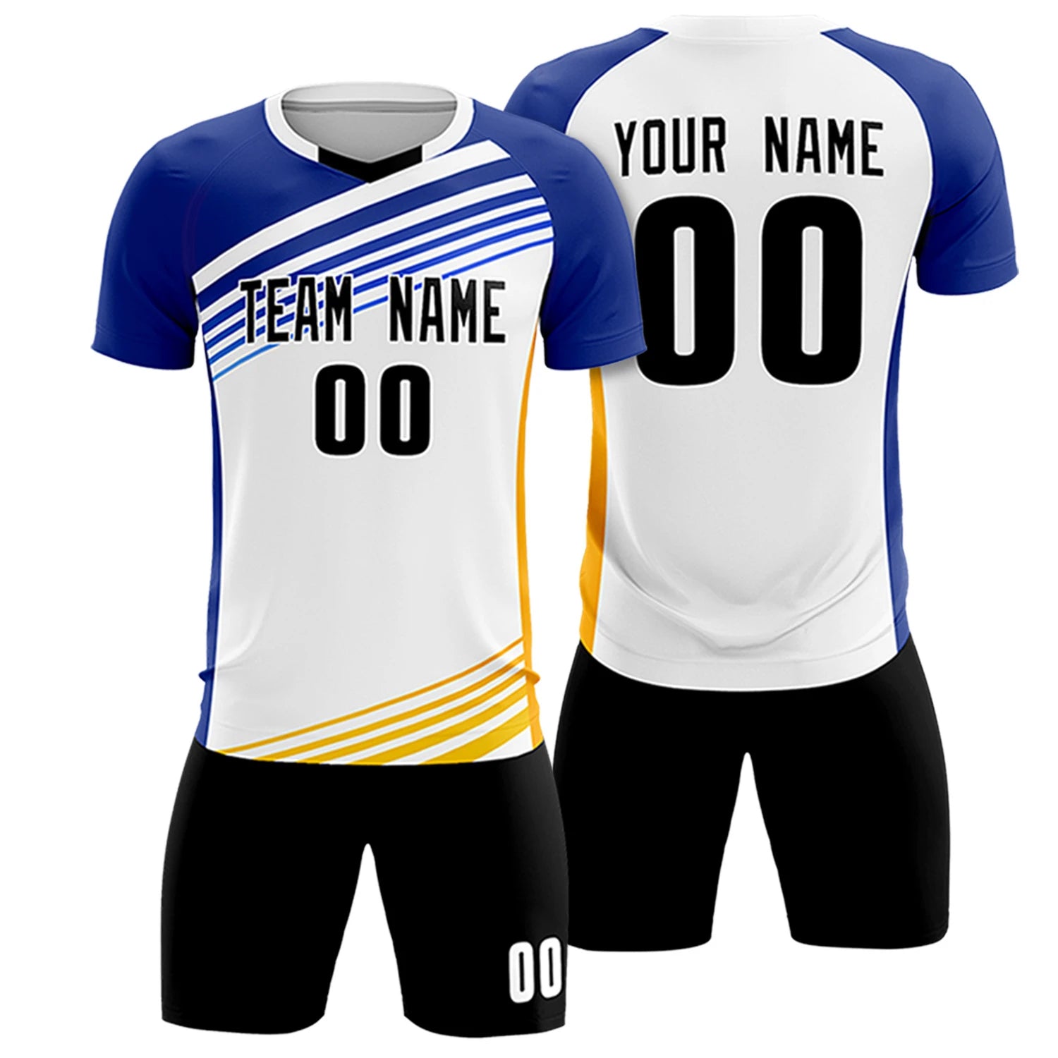 Custom White Royal Blue-Black Gradient Sport Soccer Sets Jersey