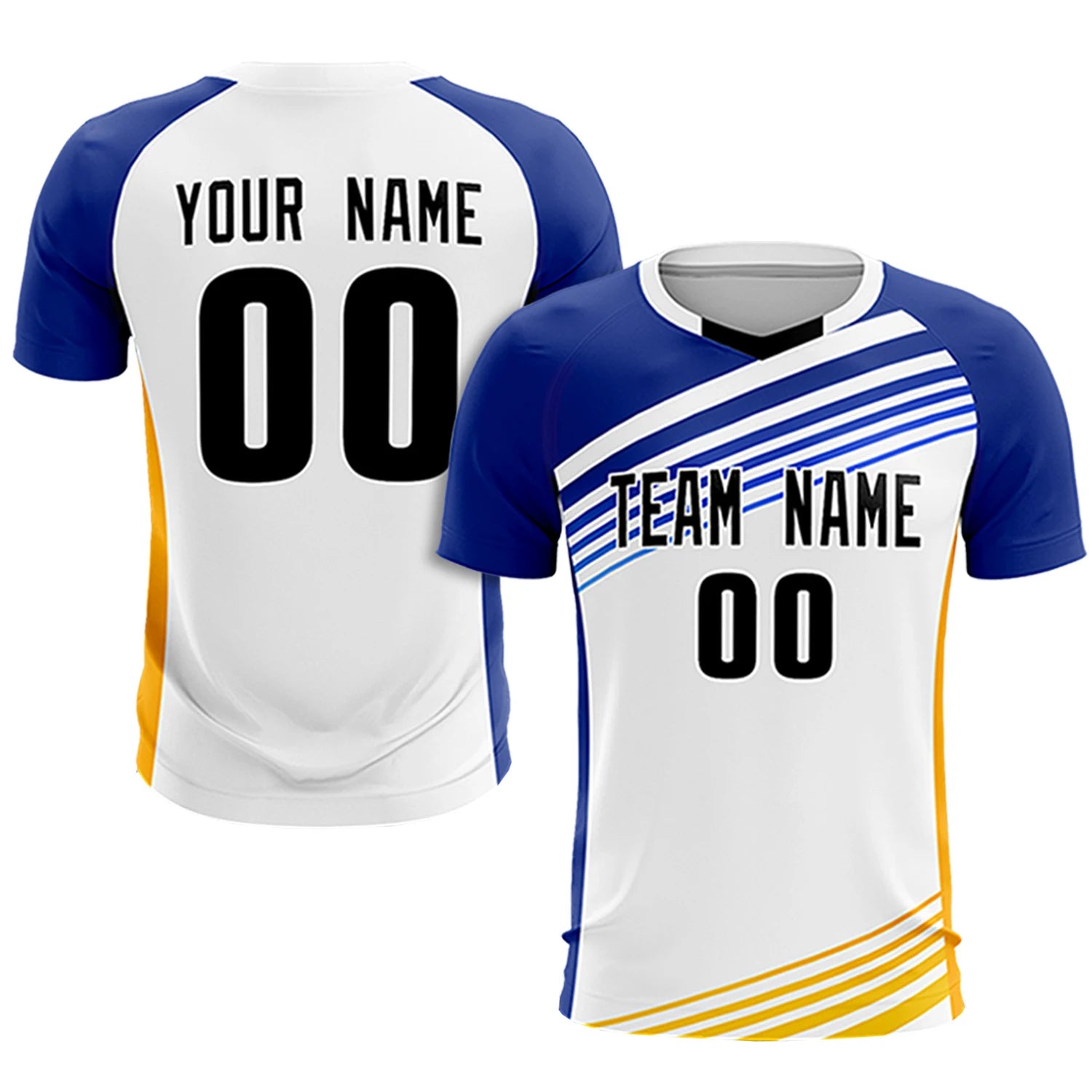 Custom White Royal Blue-Black Gradient Sport Soccer Sets Jersey