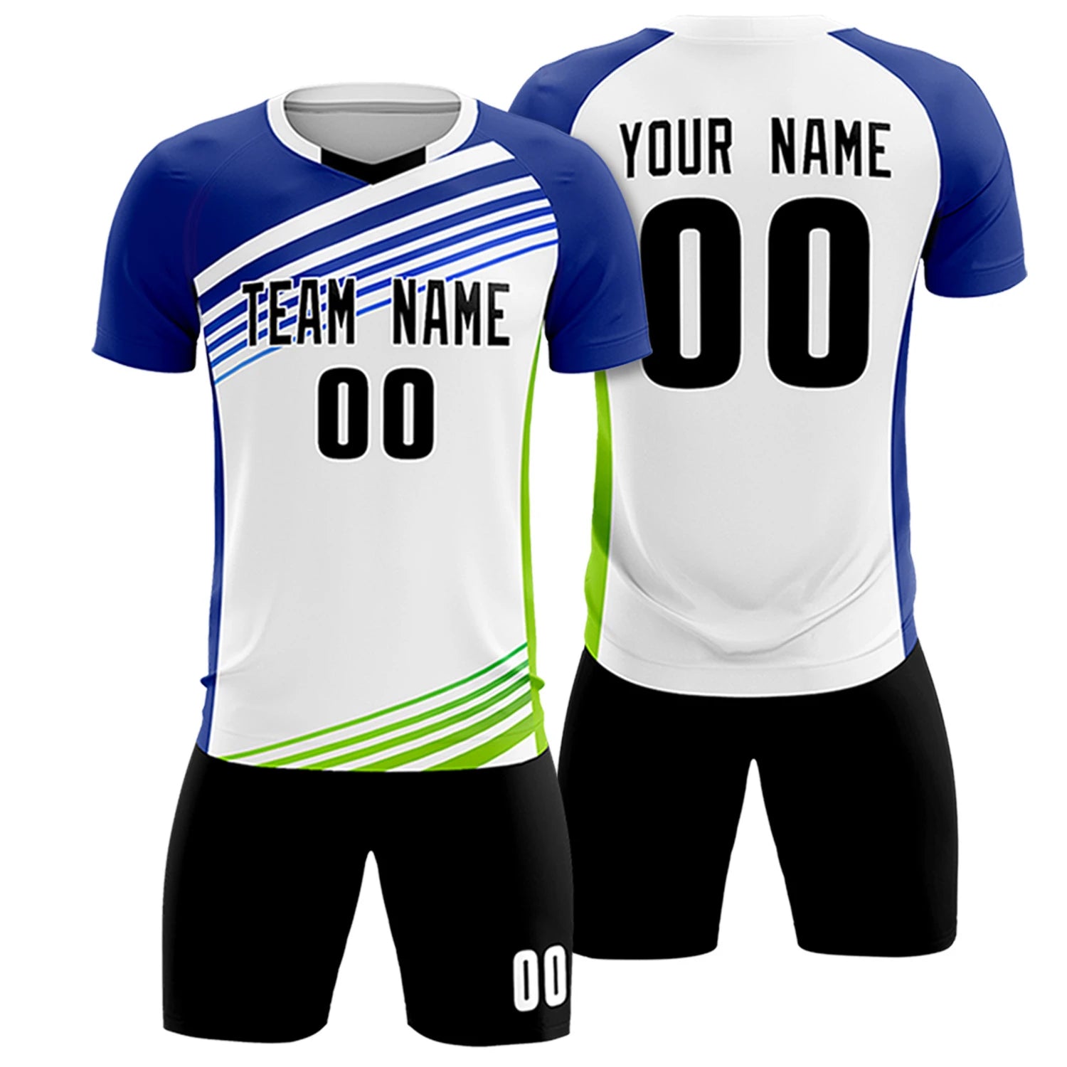 Custom White Royal Blue-Black Gradient Sport Soccer Sets Jersey