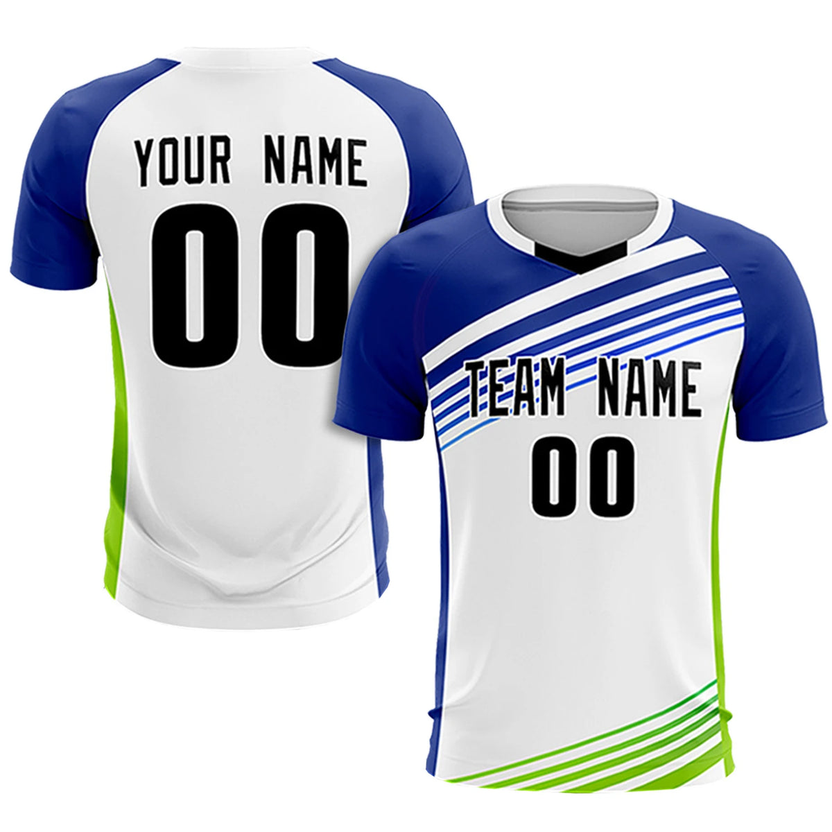 Custom White Royal Blue-Black Gradient Sport Soccer Sets Jersey