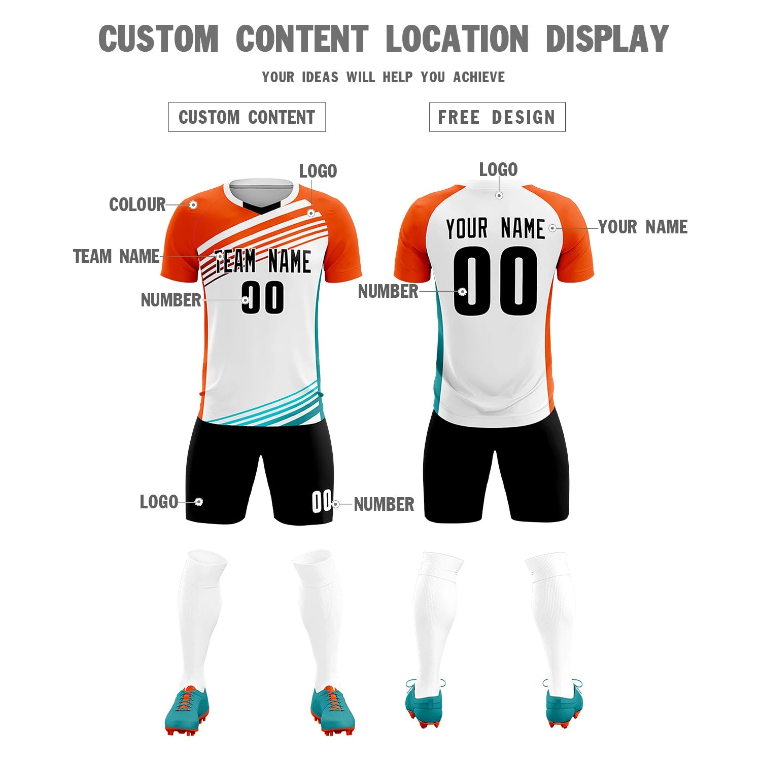 Custom White Orange-Black Gradient Sport Soccer Sets Jersey