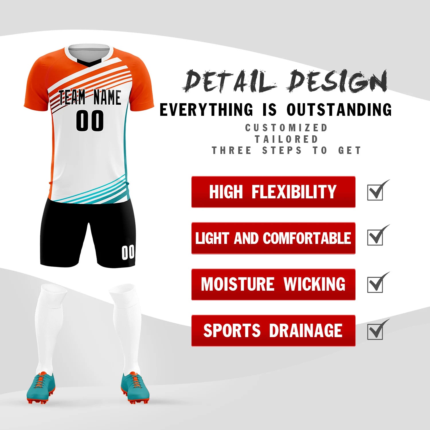 Custom White Orange-Black Gradient Sport Soccer Sets Jersey