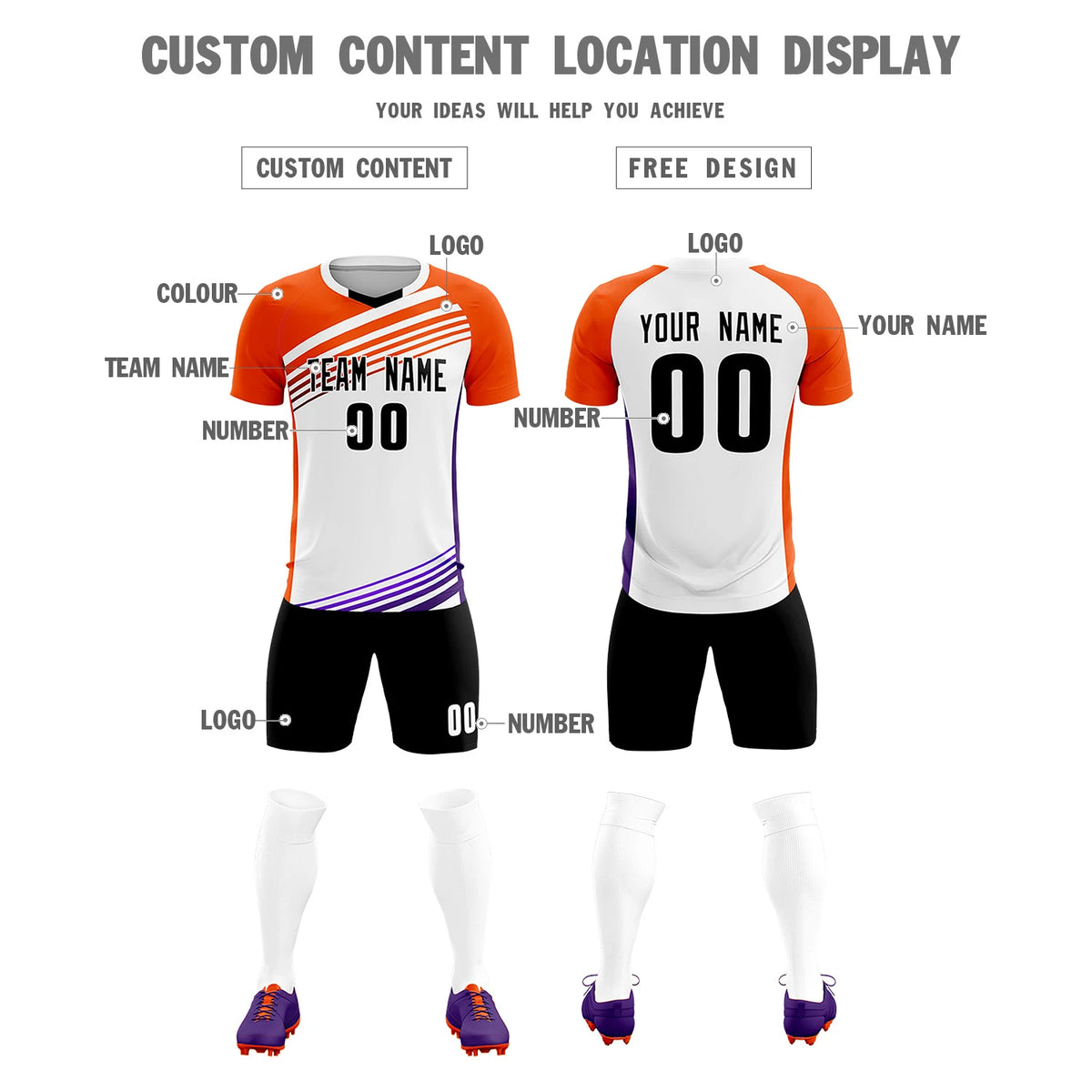 Custom White Orange-Black Gradient Sport Soccer Sets Jersey