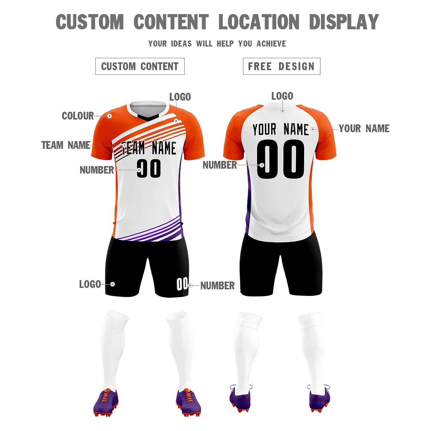 Custom White Orange-Black Gradient Sport Soccer Sets Jersey