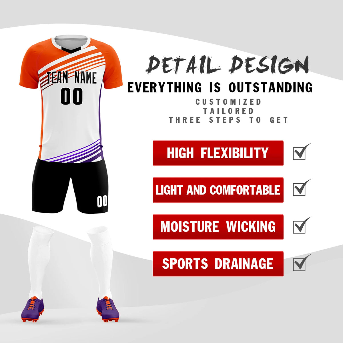 Custom White Orange-Black Gradient Sport Soccer Sets Jersey