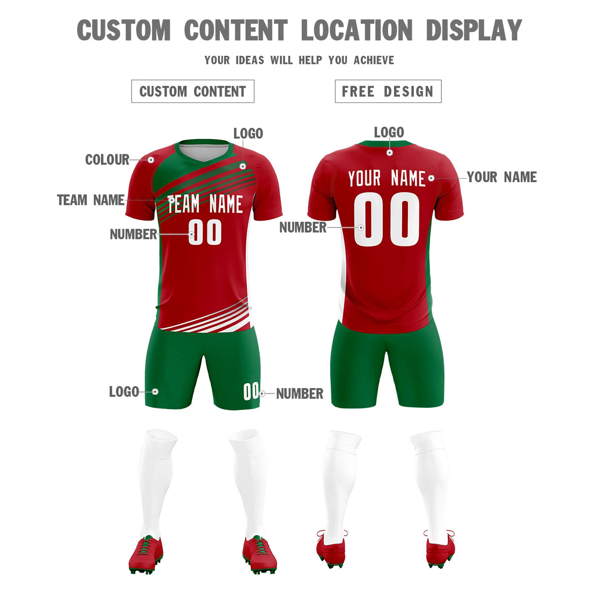 Custom Red Kelly Green-White Gradient Sport Soccer Sets Jersey