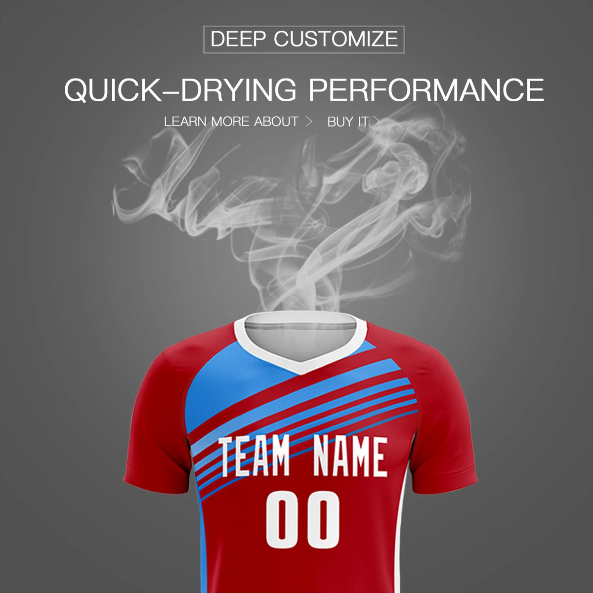 Custom Red Powder Blue-White Gradient Sport Soccer Sets Jersey