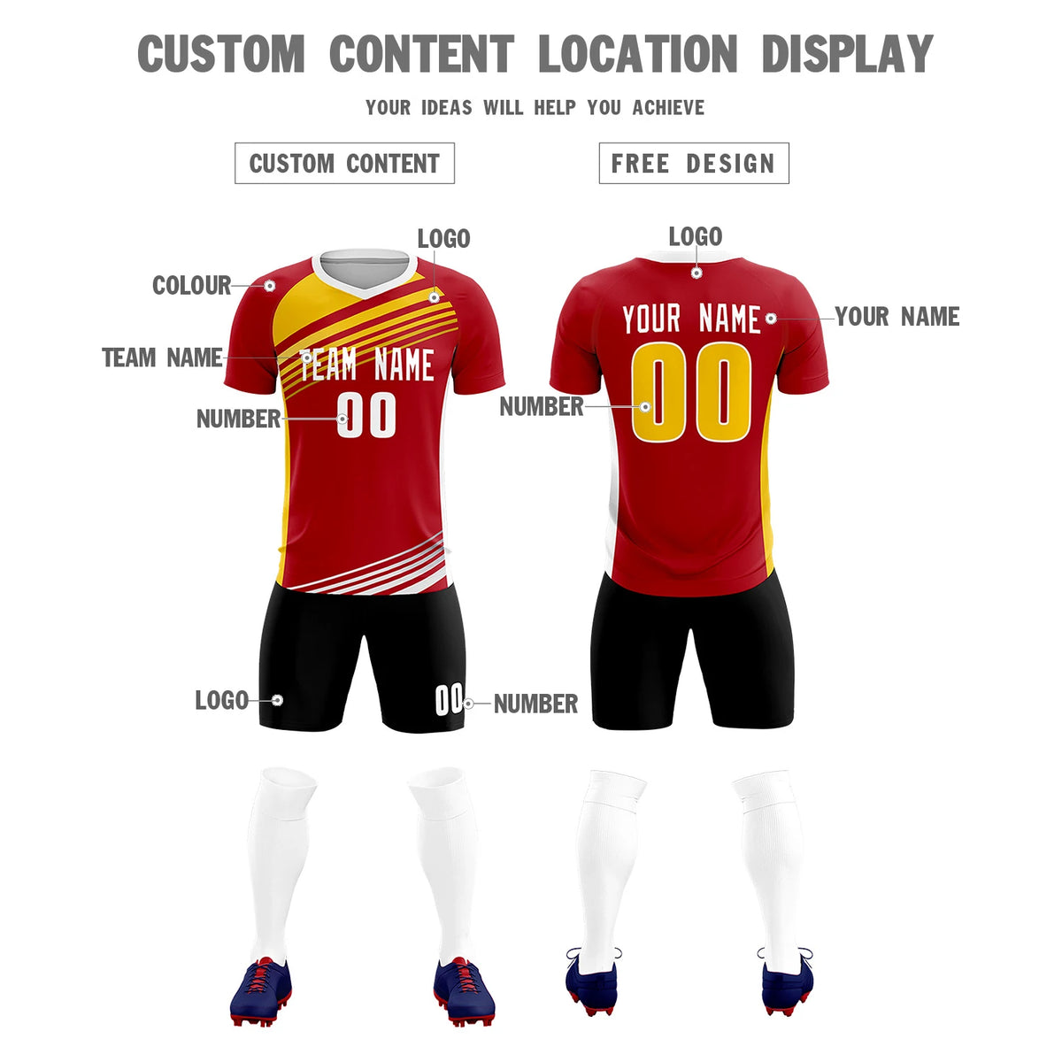 Custom Red Yellow-White Gradient Sport Soccer Sets Jersey