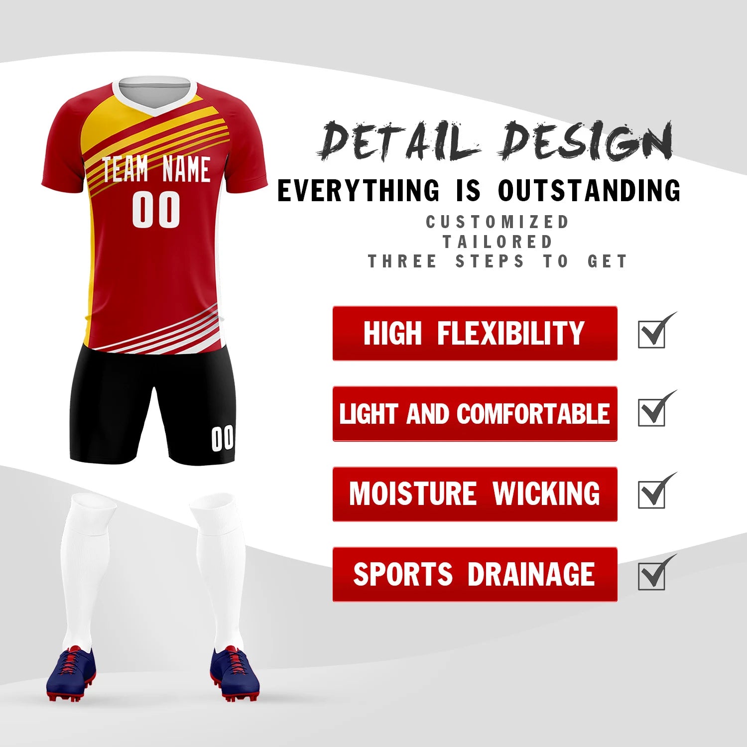 Custom Red Yellow-White Gradient Sport Soccer Sets Jersey