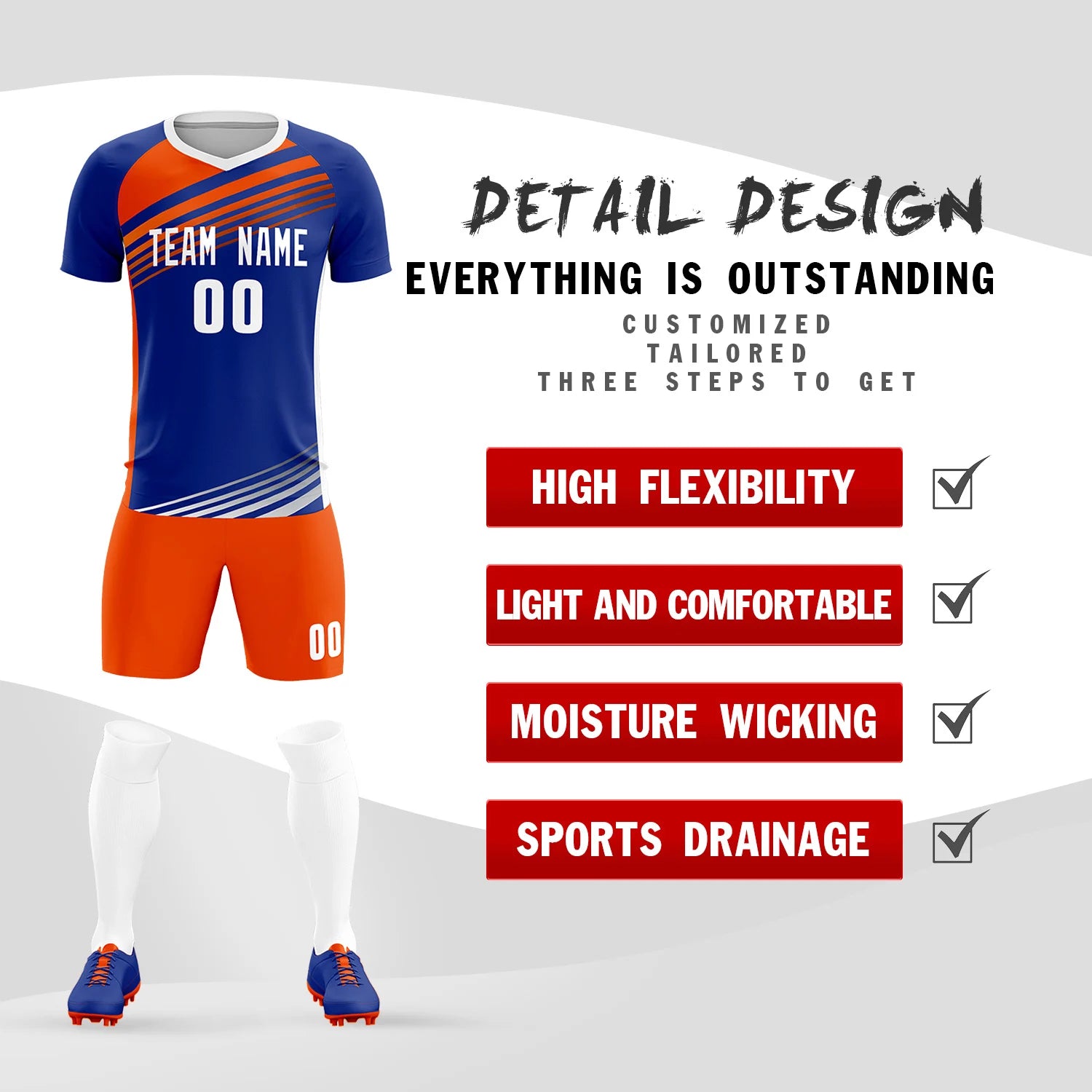 Custom Royal Blue Orange-White Gradient Sport Soccer Sets Jersey