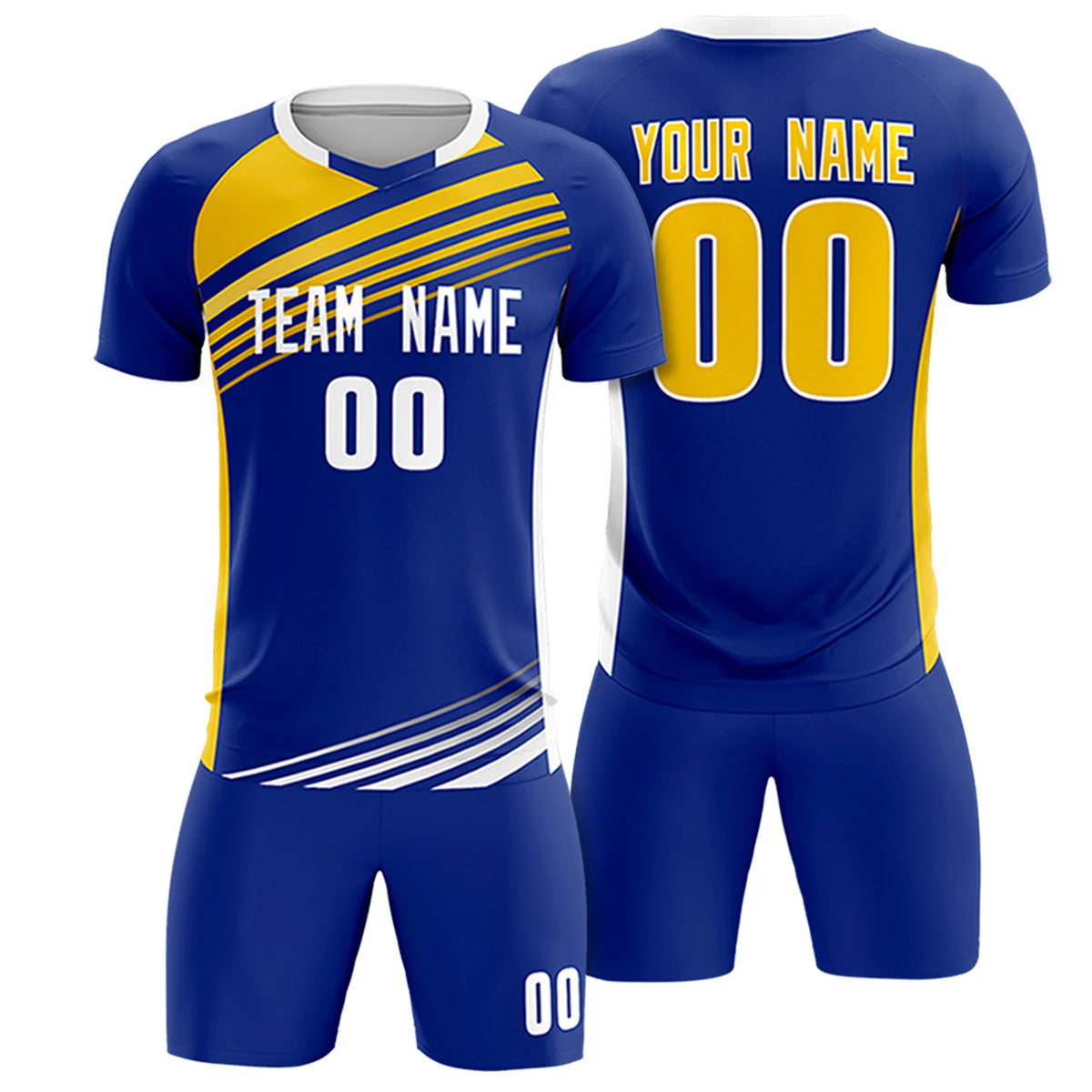 Custom Royal Blue Gold-White Gradient Sport Soccer Sets Jersey